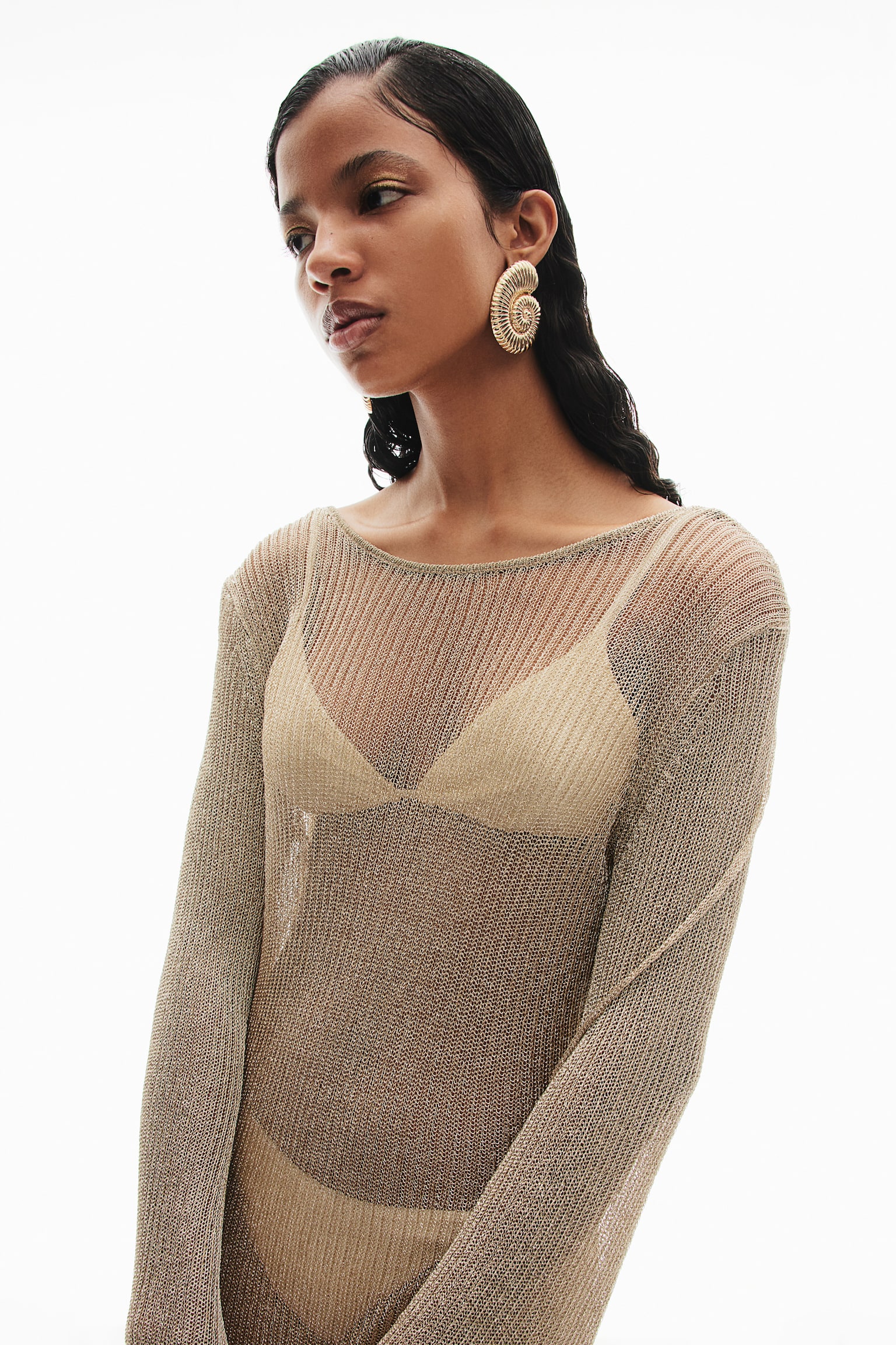 Open-back knitted dress - Gold-coloured/Cream/Black/Beige/White - 6