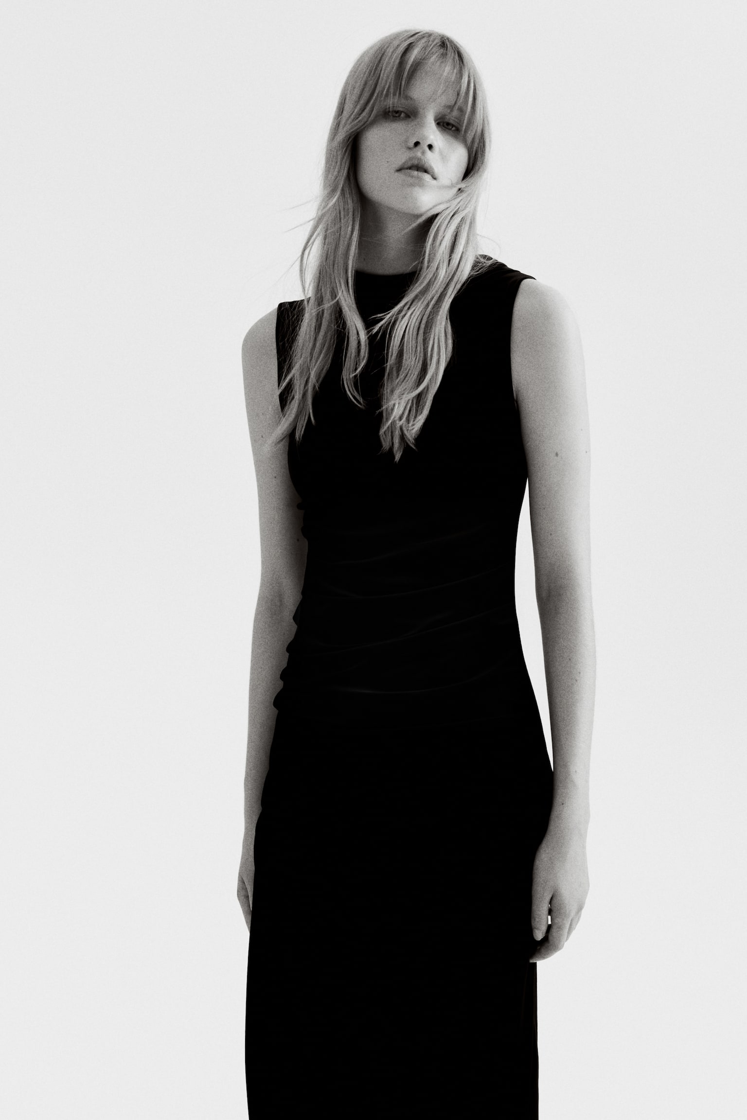 Sleeveless velour dress - Black/Dark brown - 4