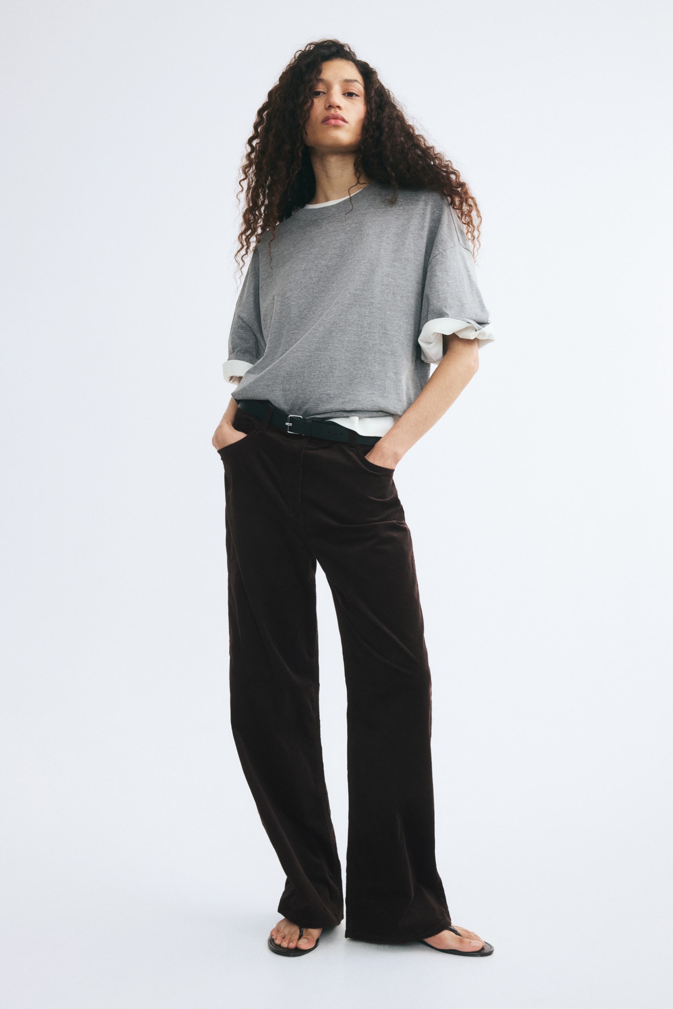 Broek van katoenen corduroy - Donkerbruin/Zwart