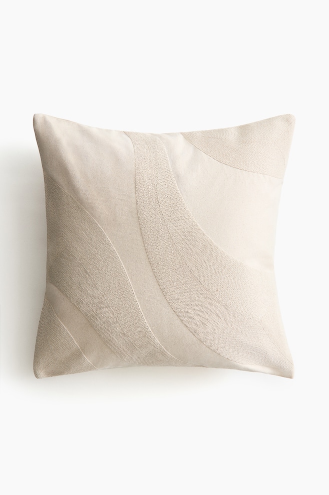 Kussenhoes met borduursel - Lichtbeige/Dusty lichtroze - 1