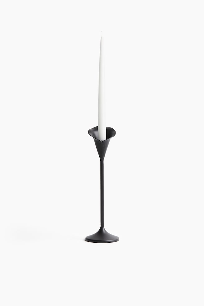 Tall Flower-Shaped Candlestick - Black - 1