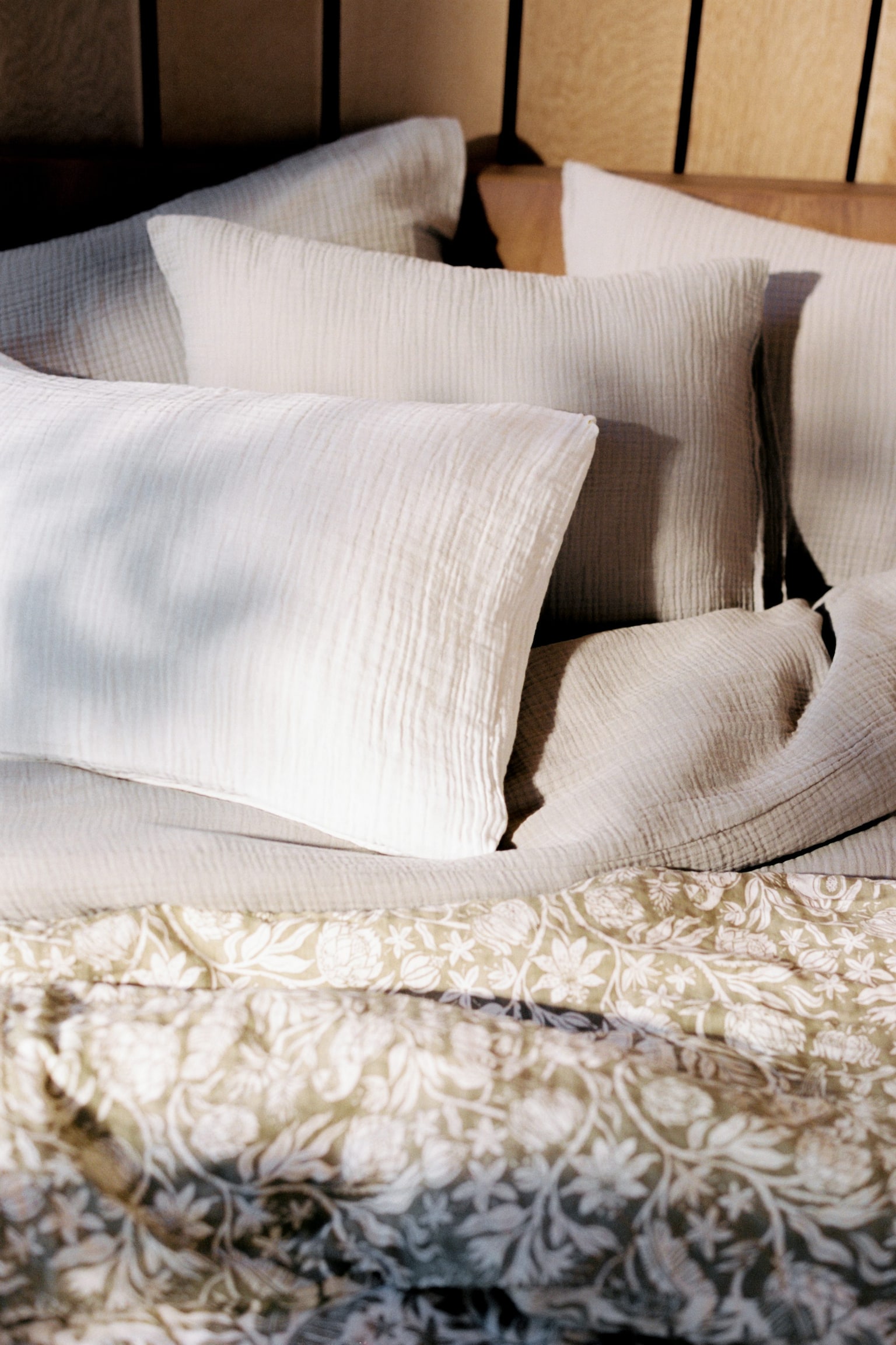 Cotton muslin pillowcase - White/Light beige - 3