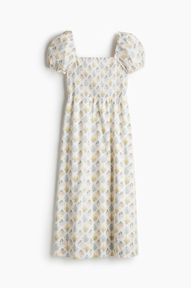 Vestido de algodón con manga abullonada - Crema/Floral/Azul claro/Crema/Floral/Blanco/Negro - 1