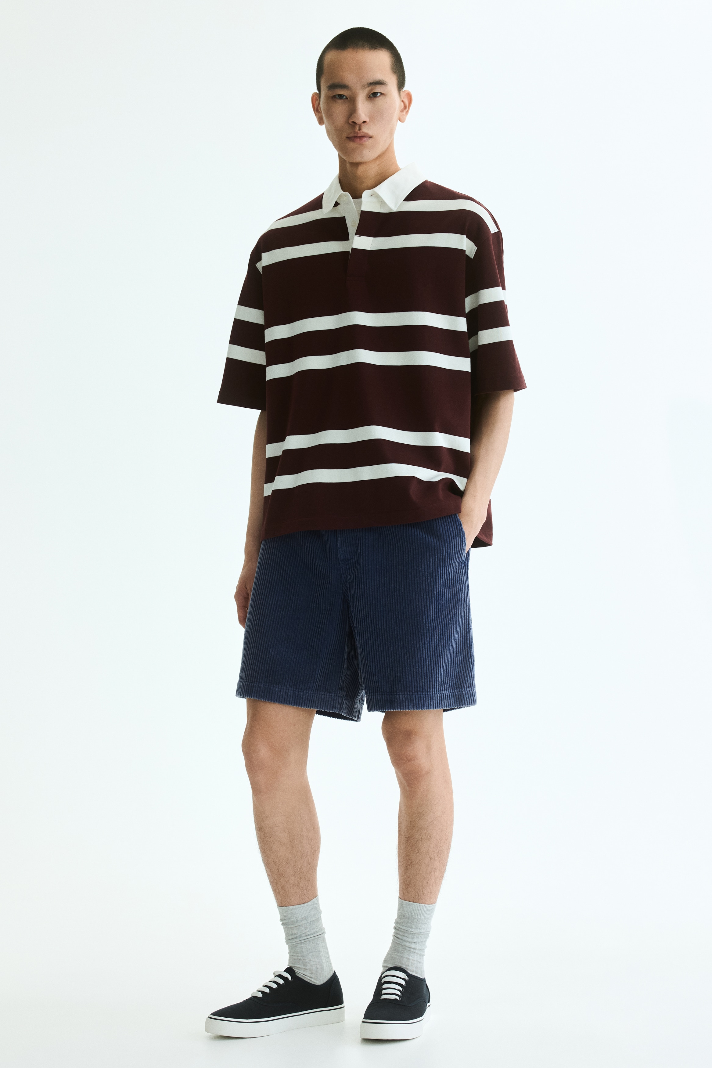 Šorts od rebrastog somota Loose Fit - Dark blue/Black