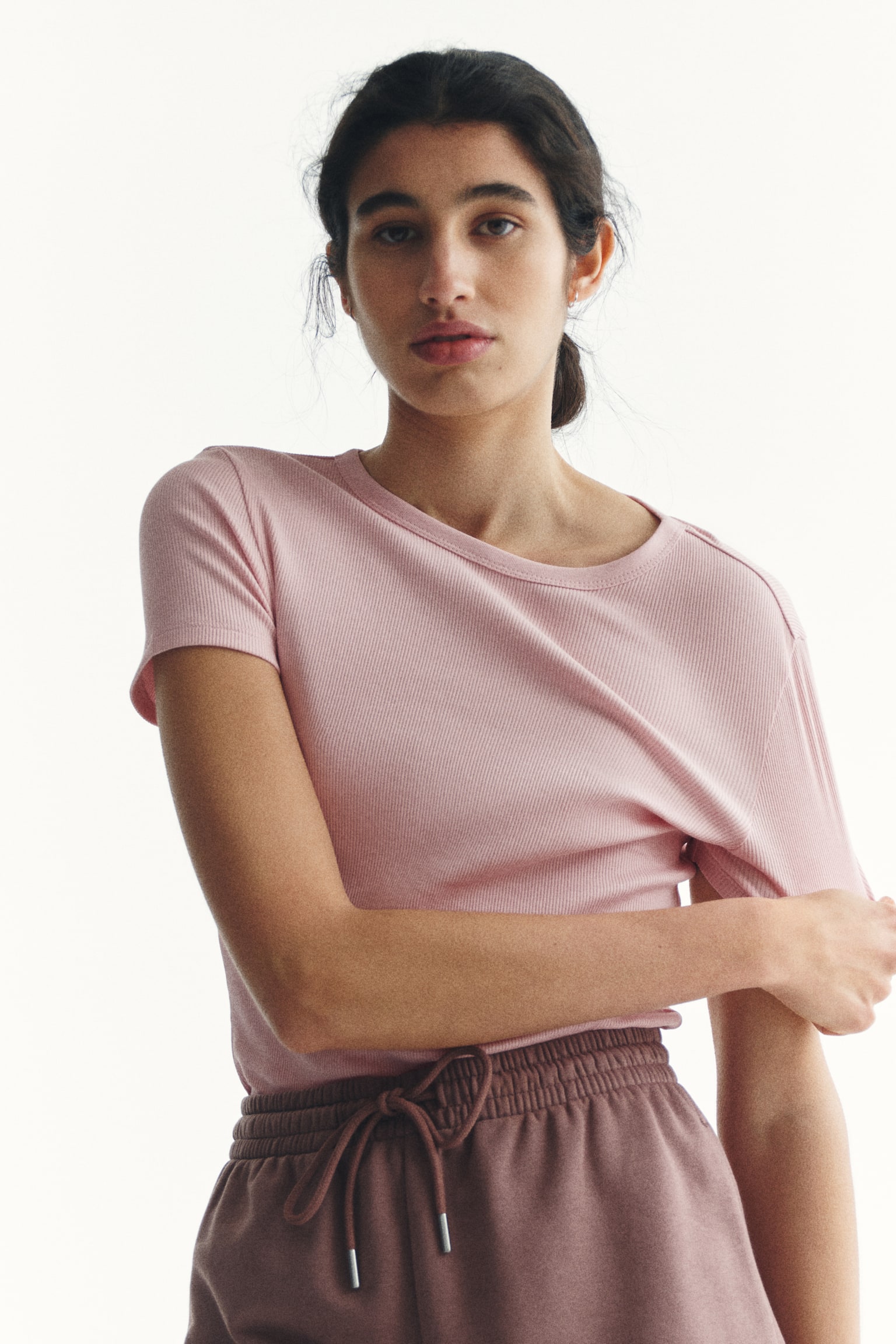 Ribbed T-shirt - Light dusty pink/Light beige/White/Grey marl/Navy blue/Dark mole/Black/Dark red/Light beige marl/Light blue-grey - 3