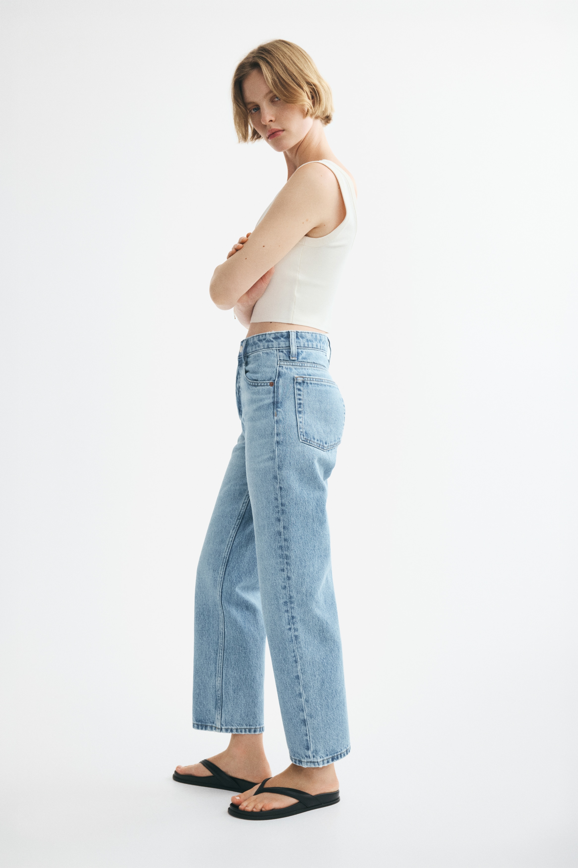 Straight High Waist Ankle Jeans - Lys denimblå