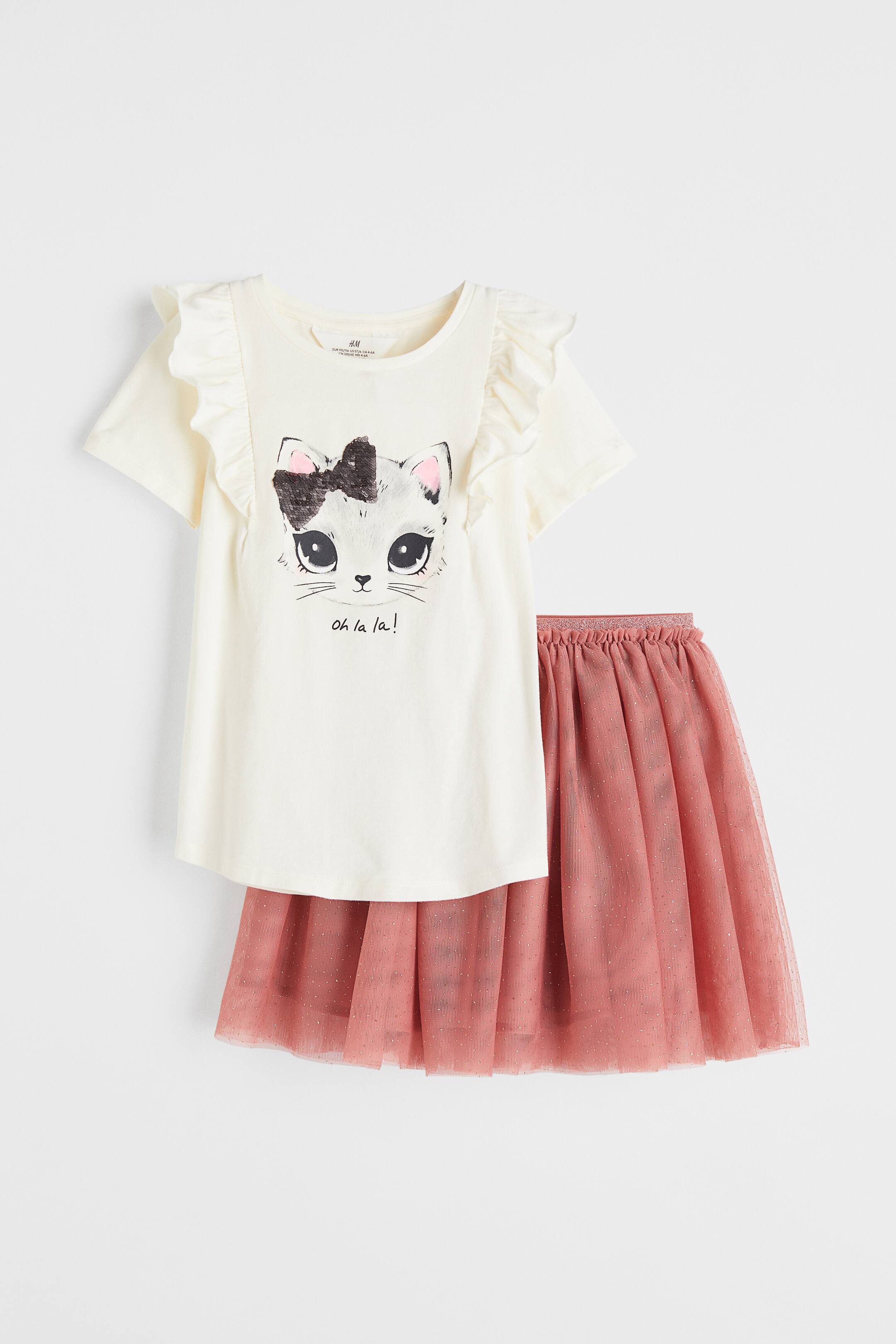 查看大圖: 2件組套裝 - 天然白色/貓 - Kids | H&M 1