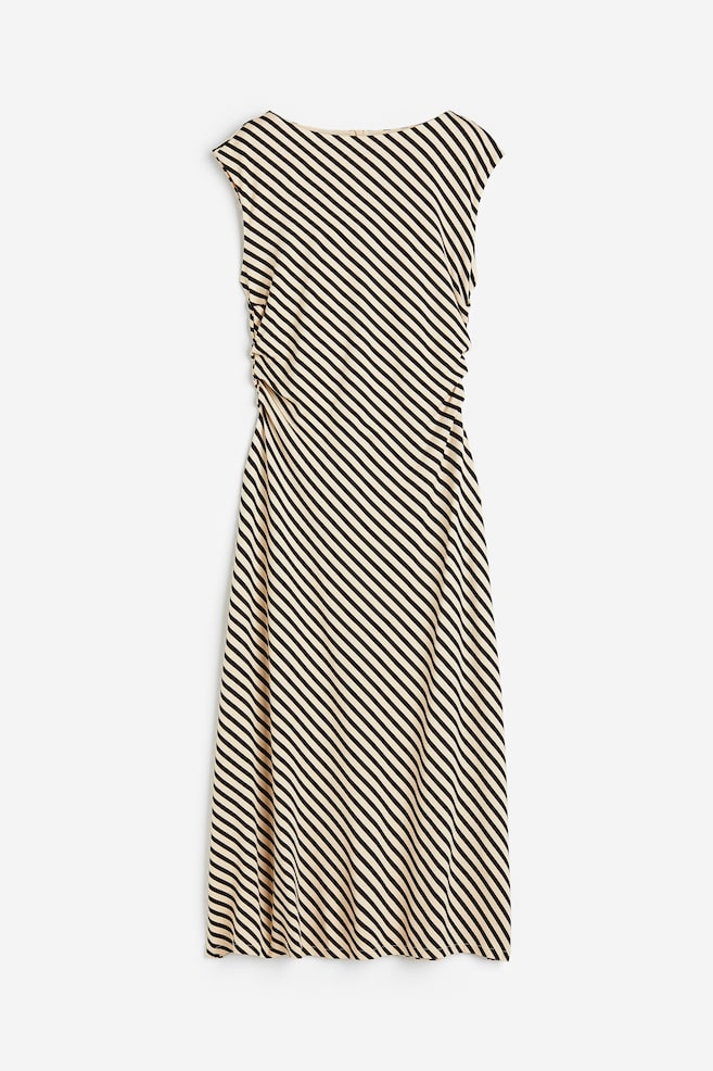 Gathered dress - Light beige/Striped/Black/Cream - 2