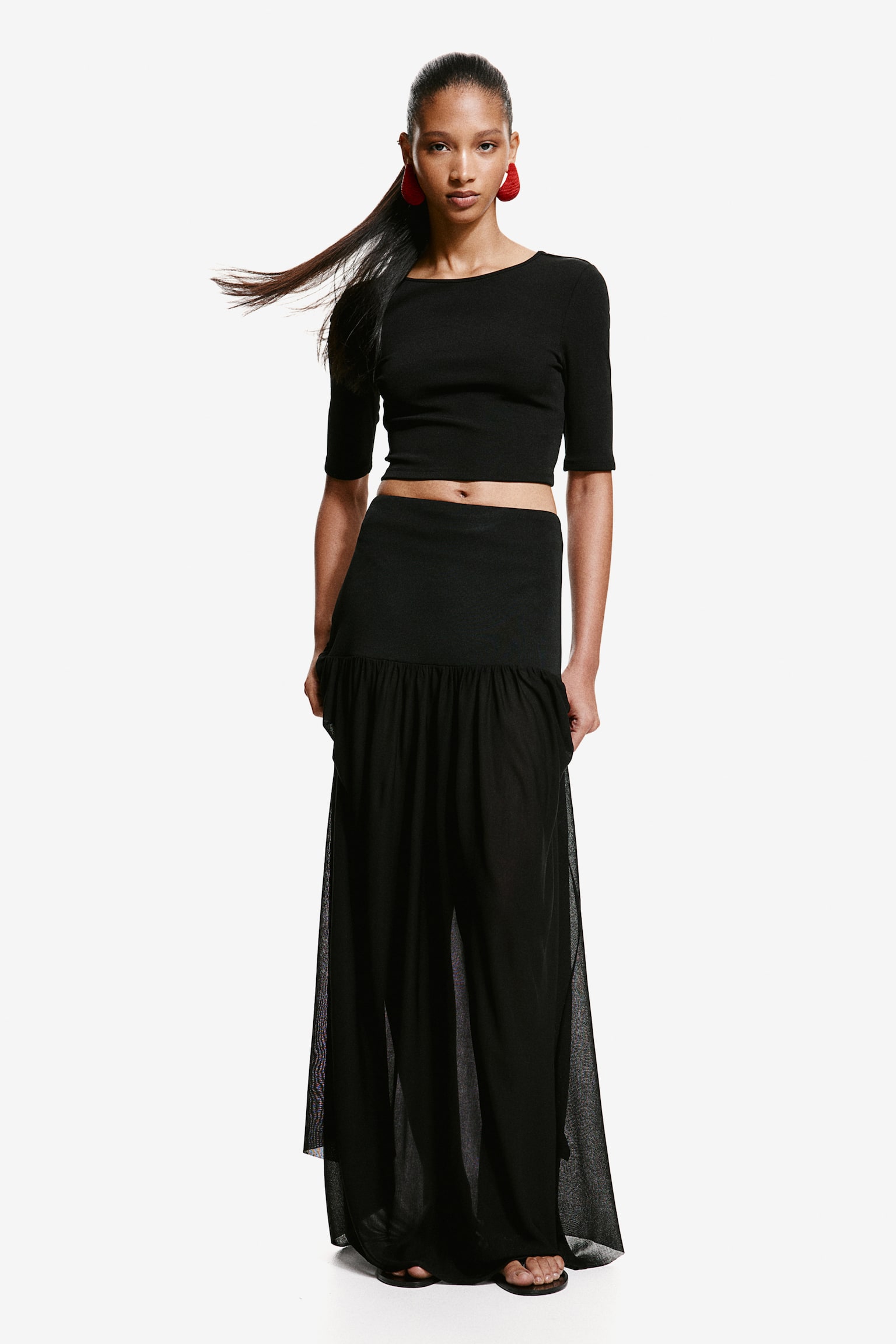 Long Jersey Skirt - Black - 4