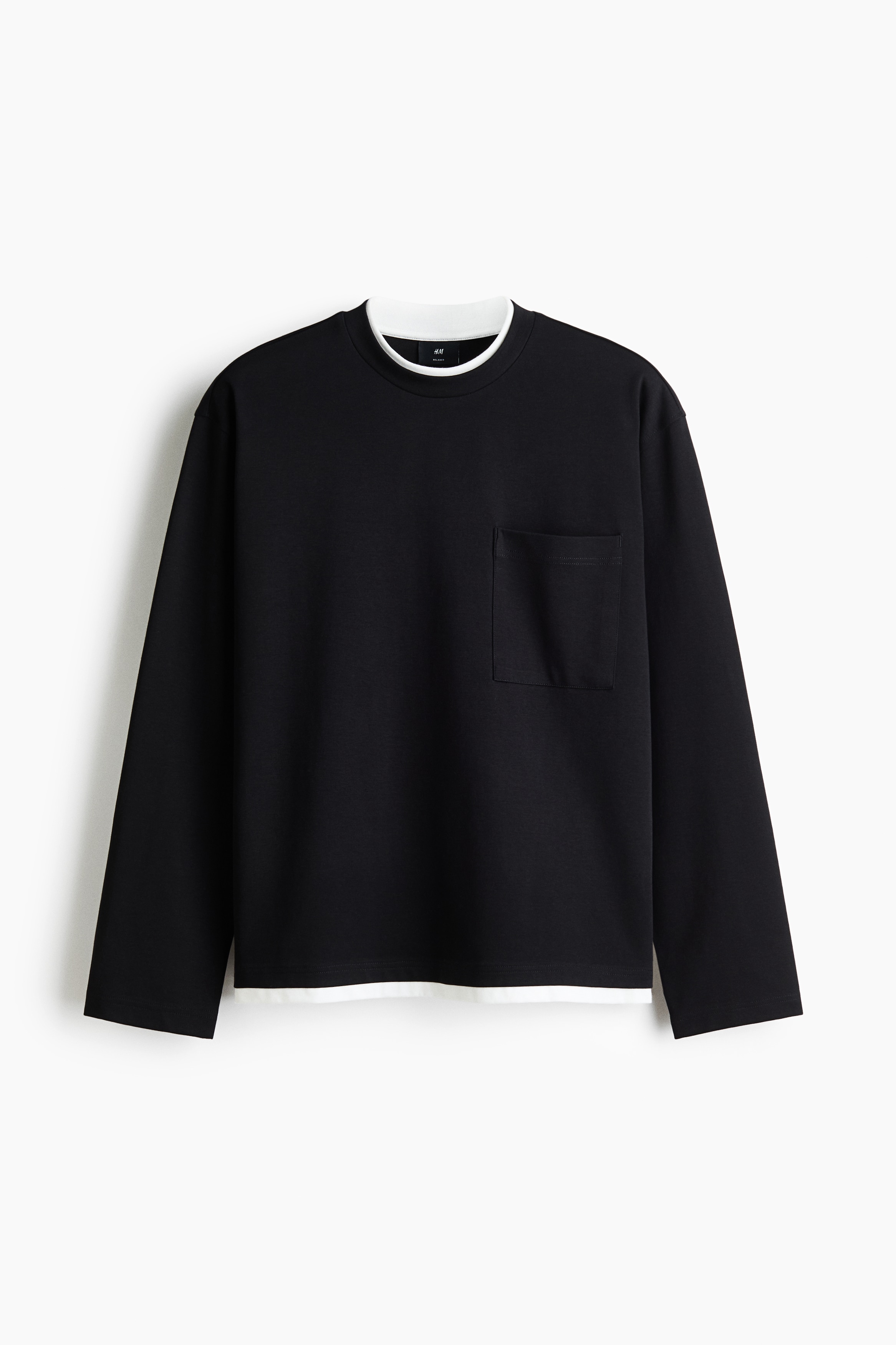 Top à effet superposé Relaxed Fit en coton - Noir