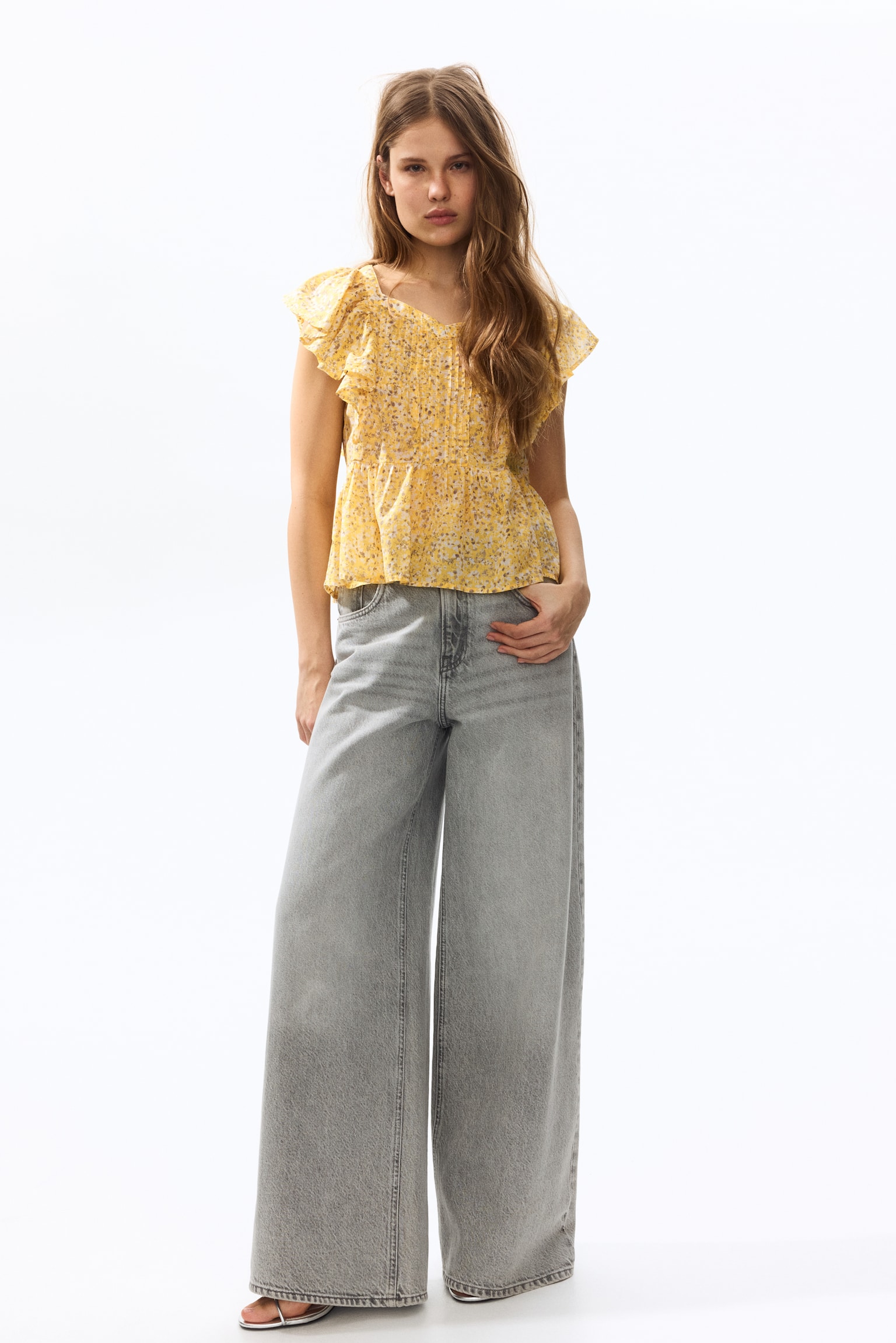 Haut volanté en coton - Jaune/fleuri/Bleu clair/fleuri/Blanc - 6