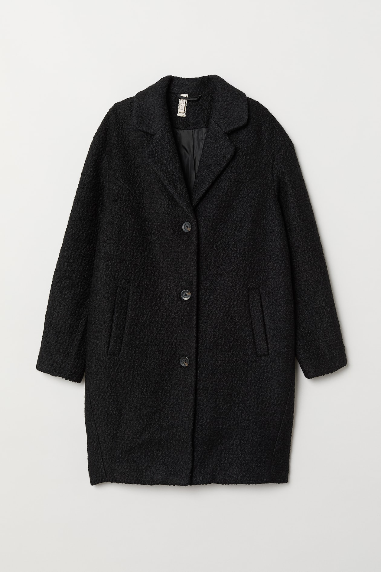 Wool-blend bouclé coat - Long sleeve - Black - Ladies | H&M GB