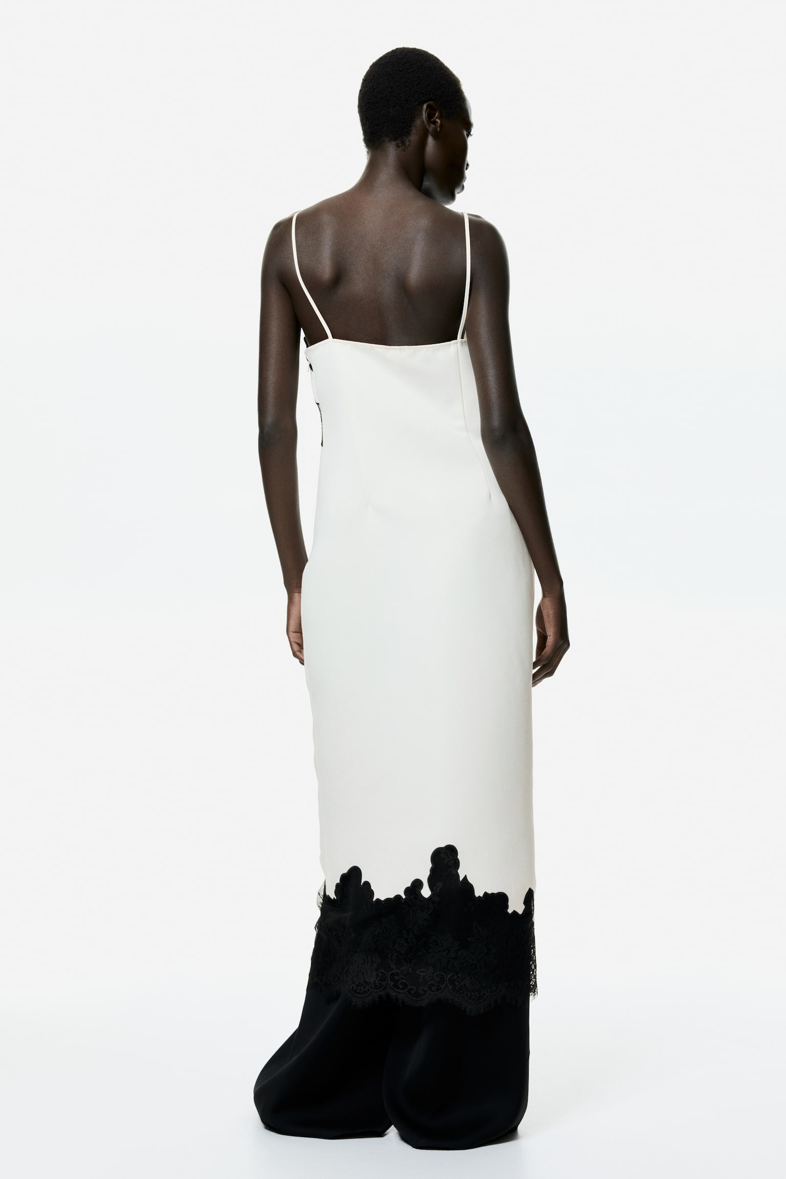 Šaty na ramienka s čipkou - Krémová - 3