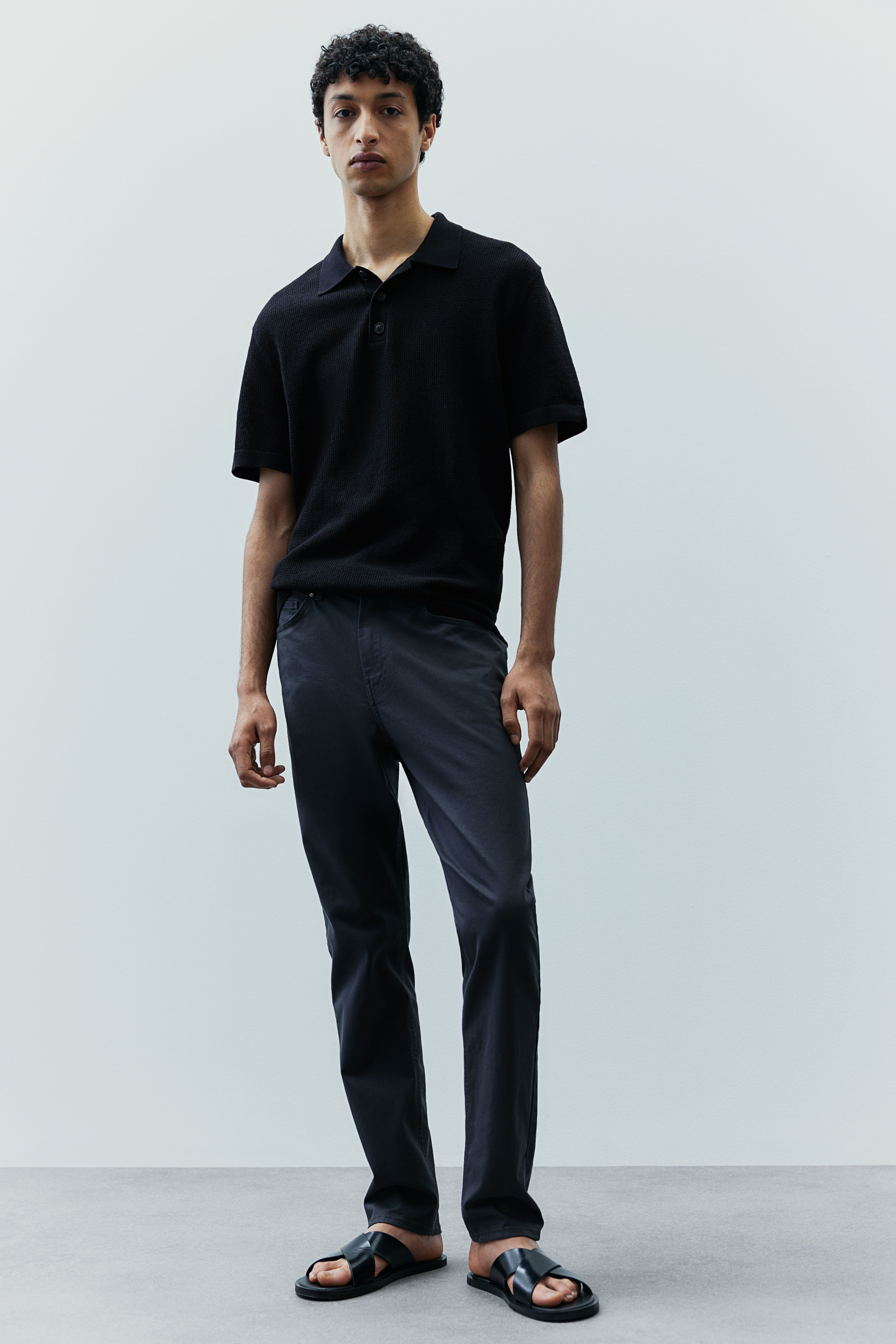 Black Slim Fit Polo Shirt Size M H M