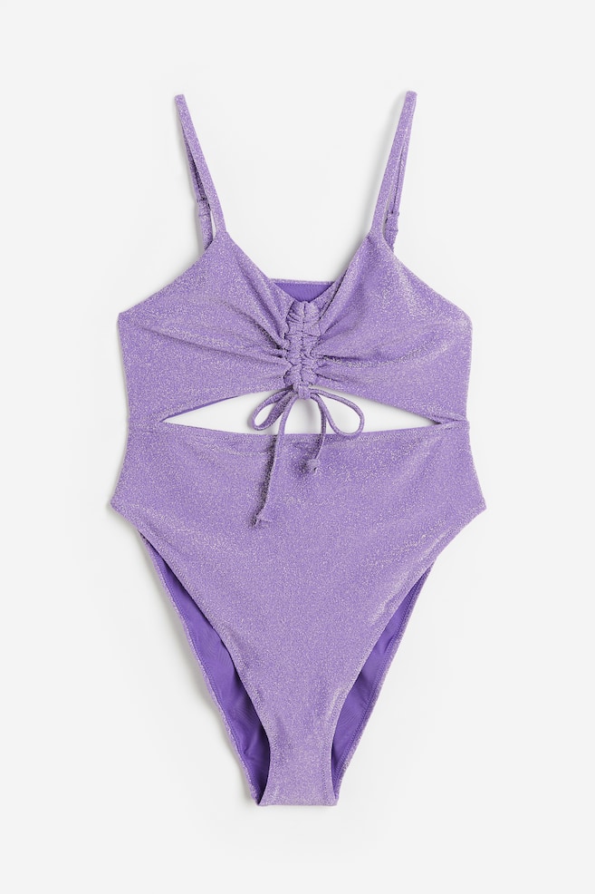 H&M+ High leg drawstring-detail swimsuit - Purple/Glittery/Black - 1
