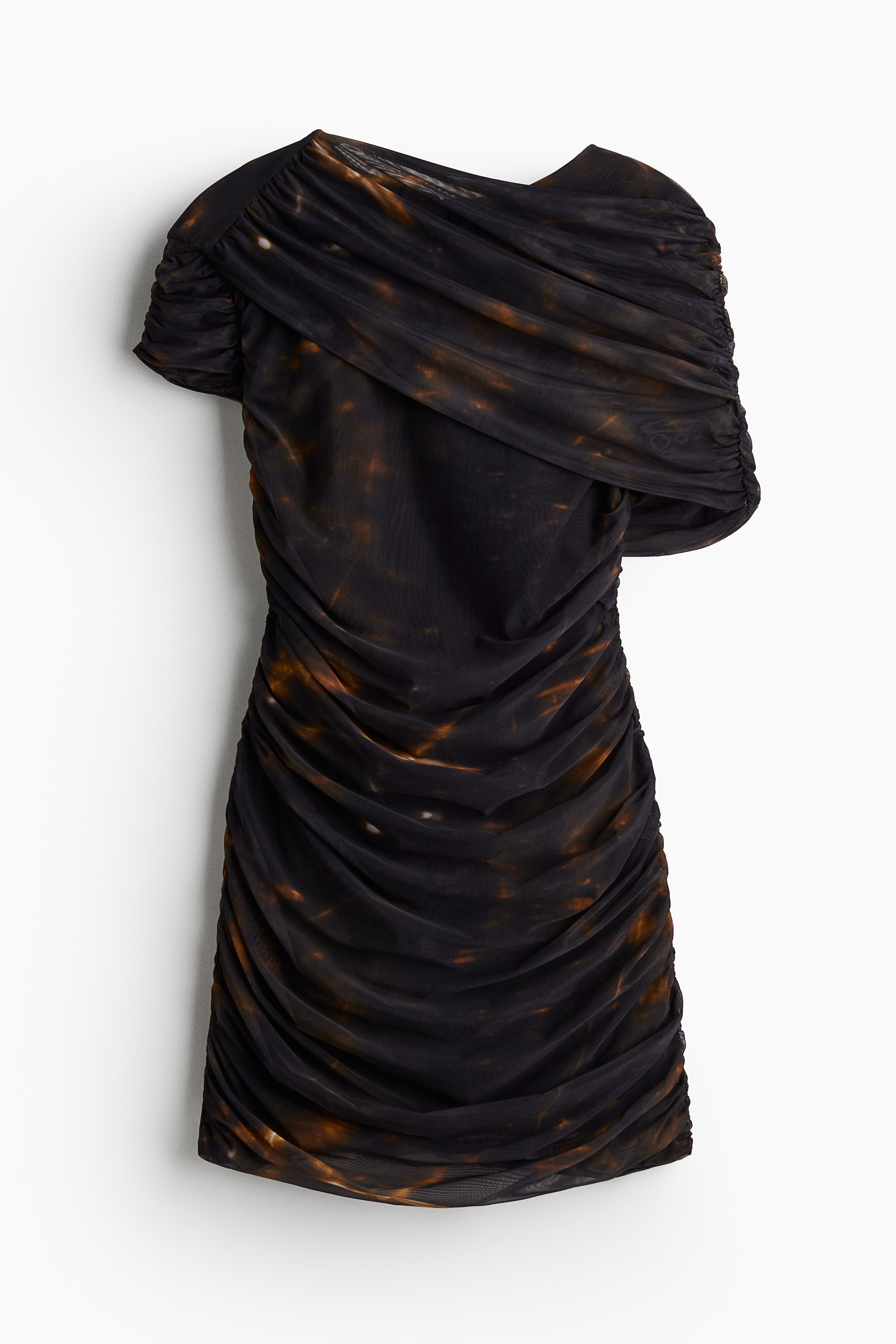 h&m draped mesh dress Women's Black/Patterned Draped mesh dress