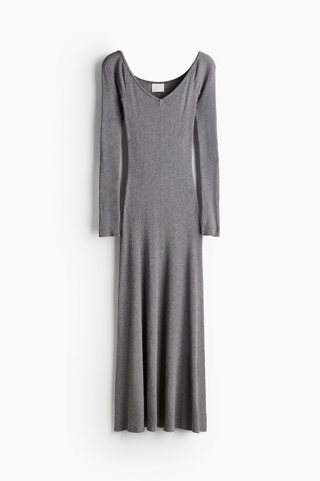 Rib-knit off-the-shoulder dress - Grey marl - 1