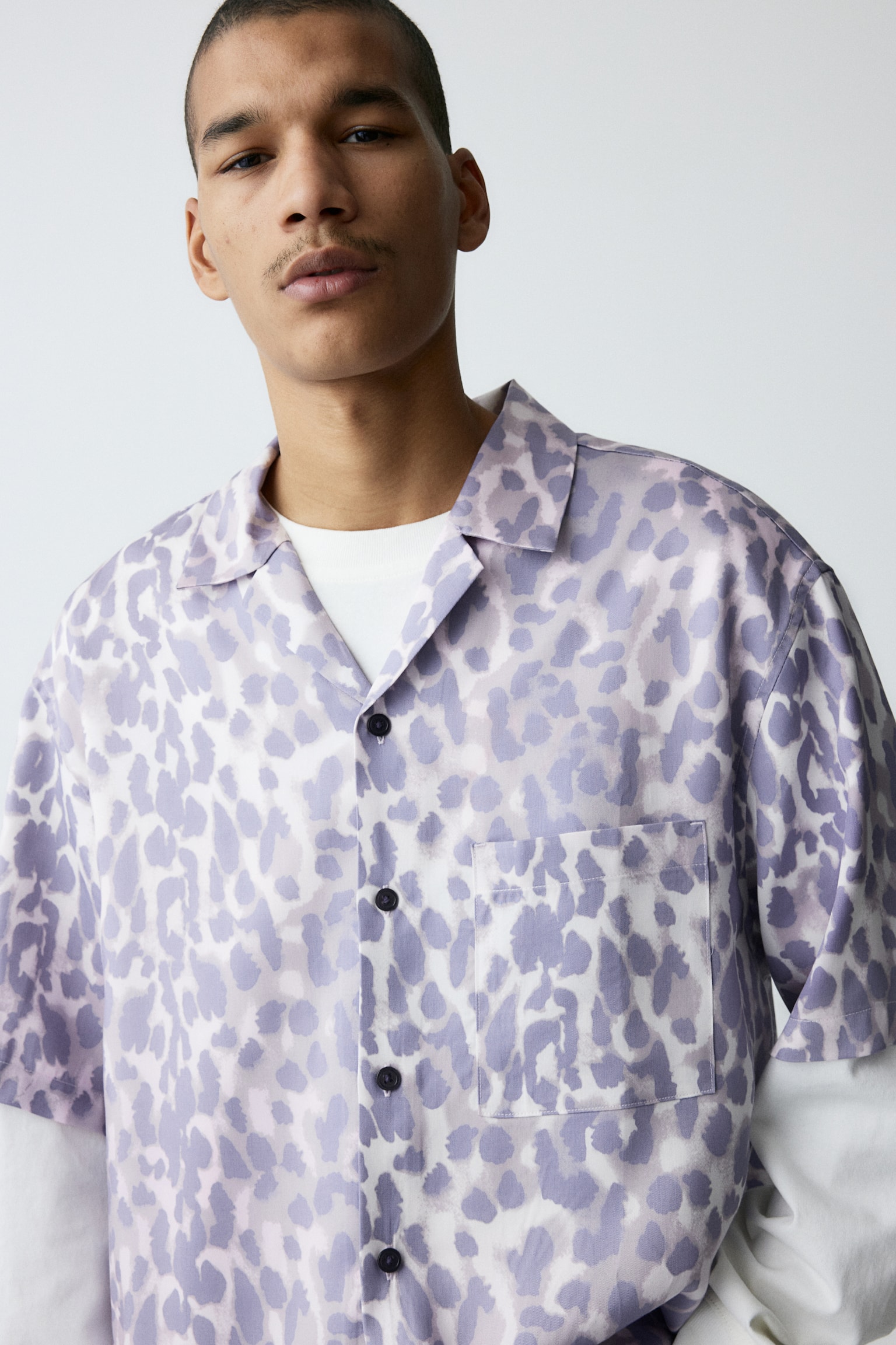 Loose Fit Lyocell resort shirt - Purple/Leopard print/Grey/Leopard print - 5