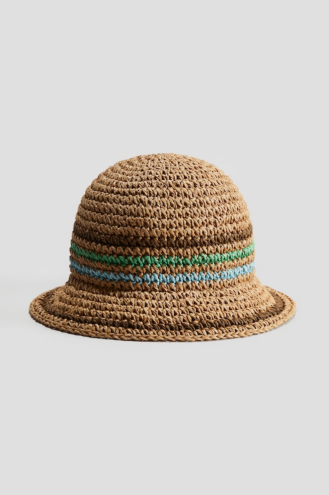 Crochet-look straw hat - Brown - 1