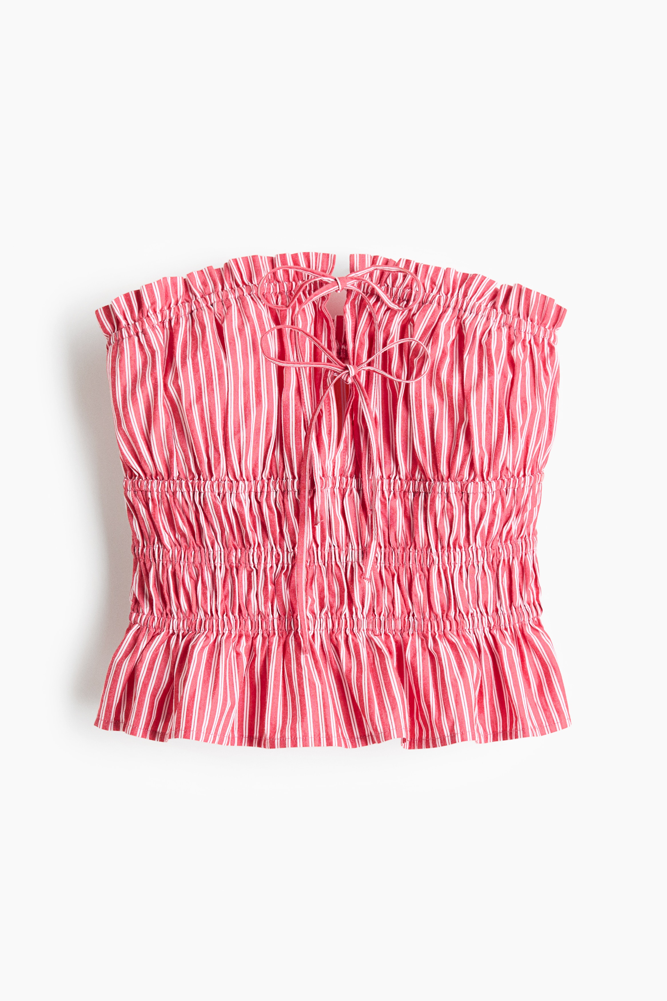 Drawstring-Detail Cotton Bandeau Top-Red/white striped