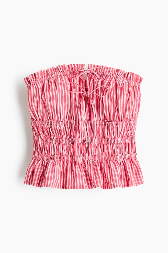 Bavlněný top bandeau se stahovacími šňůrkami - Červená/bílé proužky/Bleděmodrá/proužky - 1