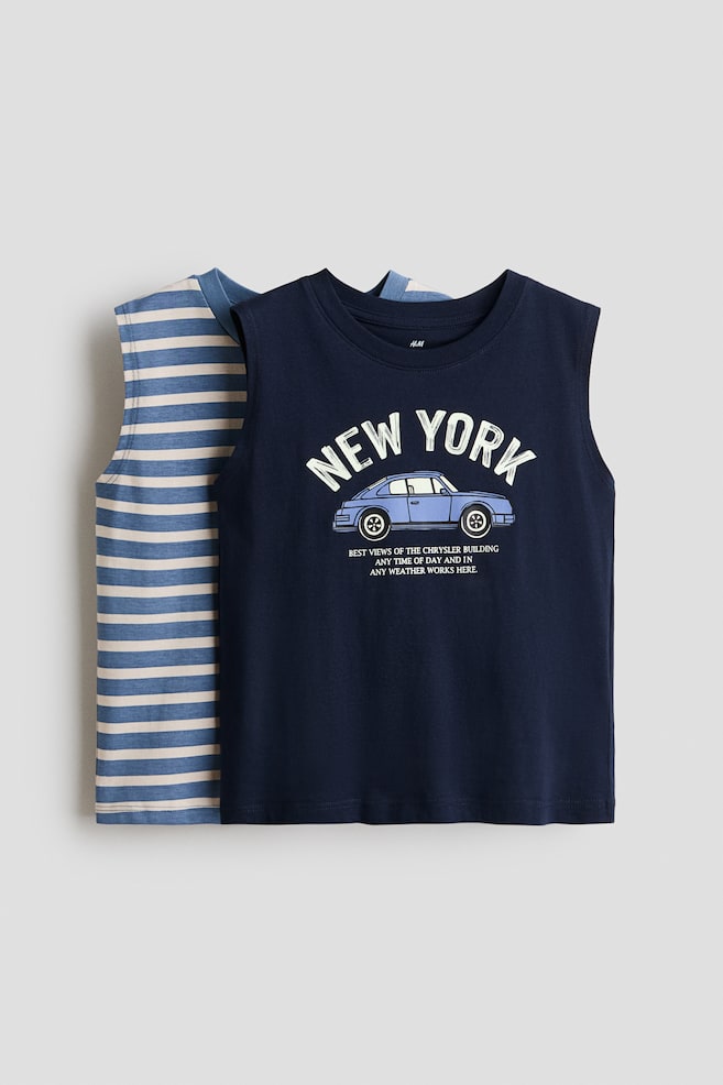 2-Pack Cotton Tank Tops - Navy blue/New York/Navy blue/dinosaurs - 1