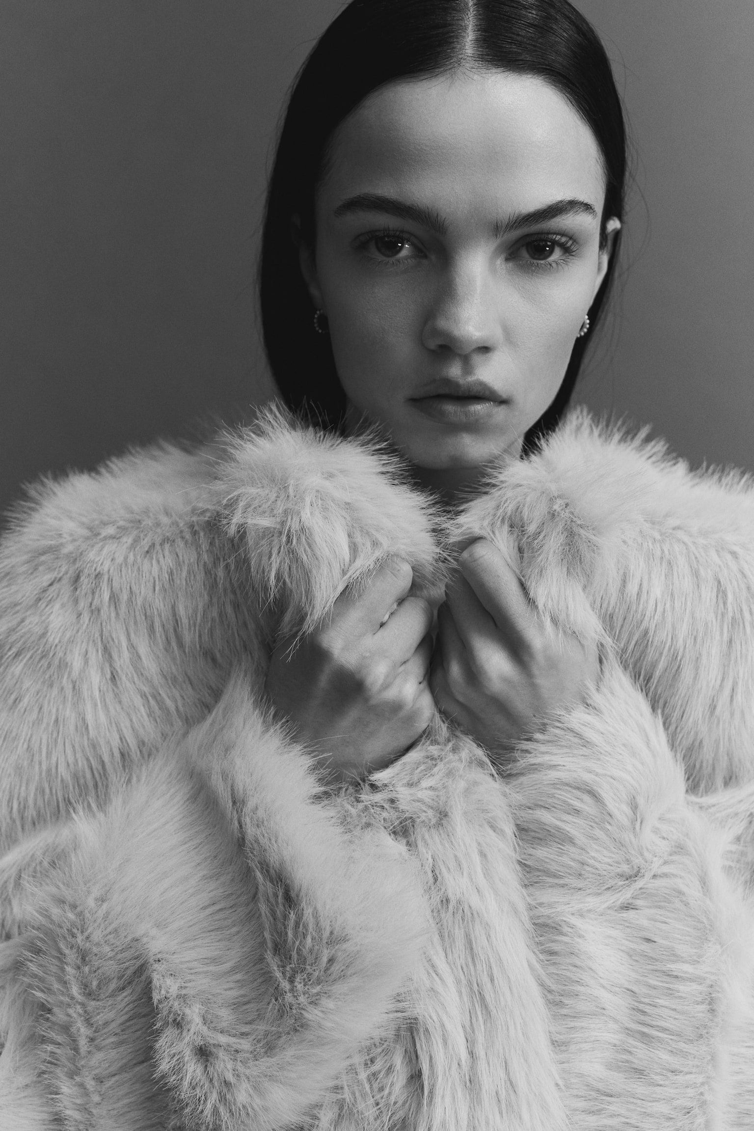 Fluffy jas - Lichtbeige/Donkerbruin/Donkerbruin - 2