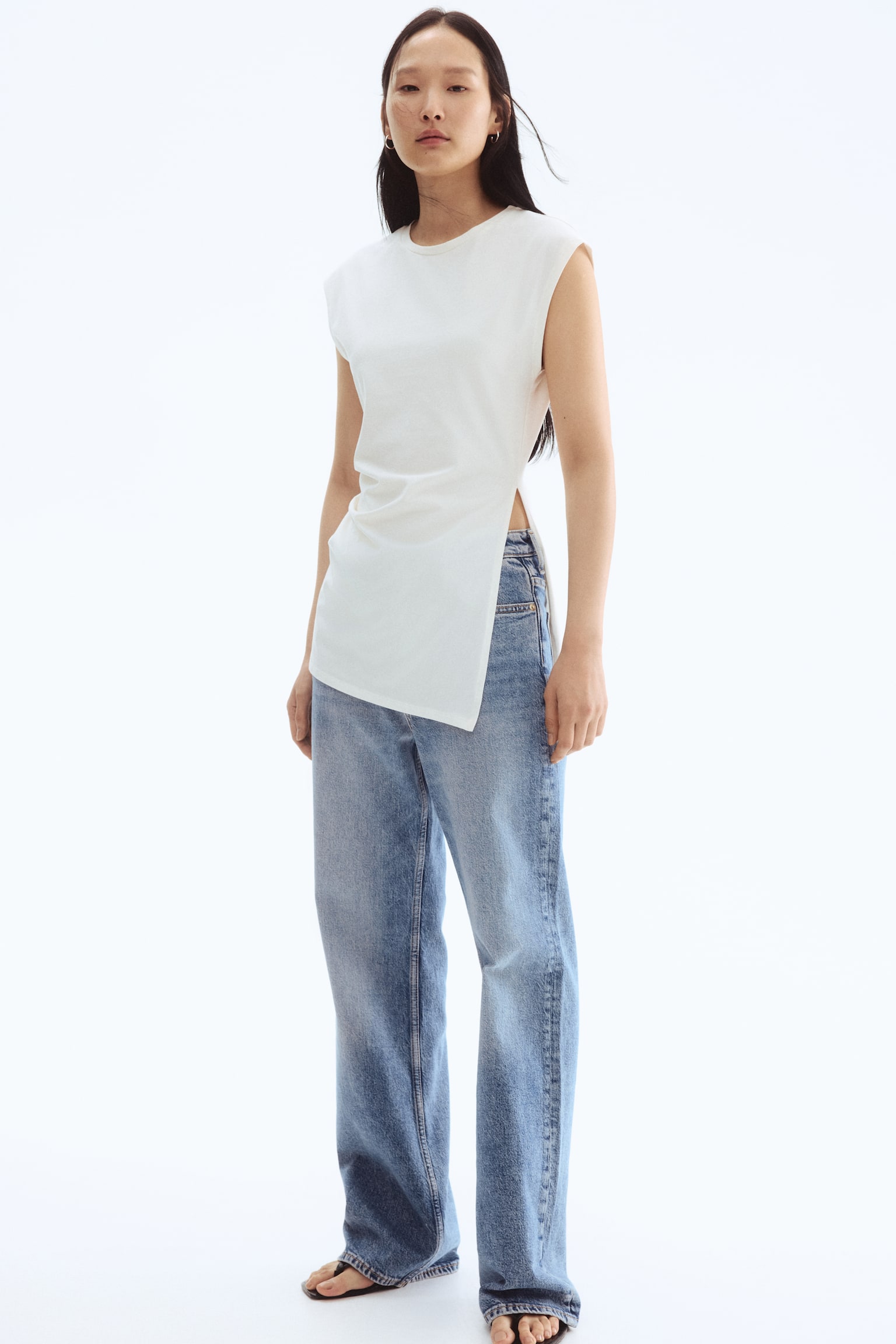 Pamuklu Asimetrik Üst - Beyaz/Siyah/Kırmızı - 3