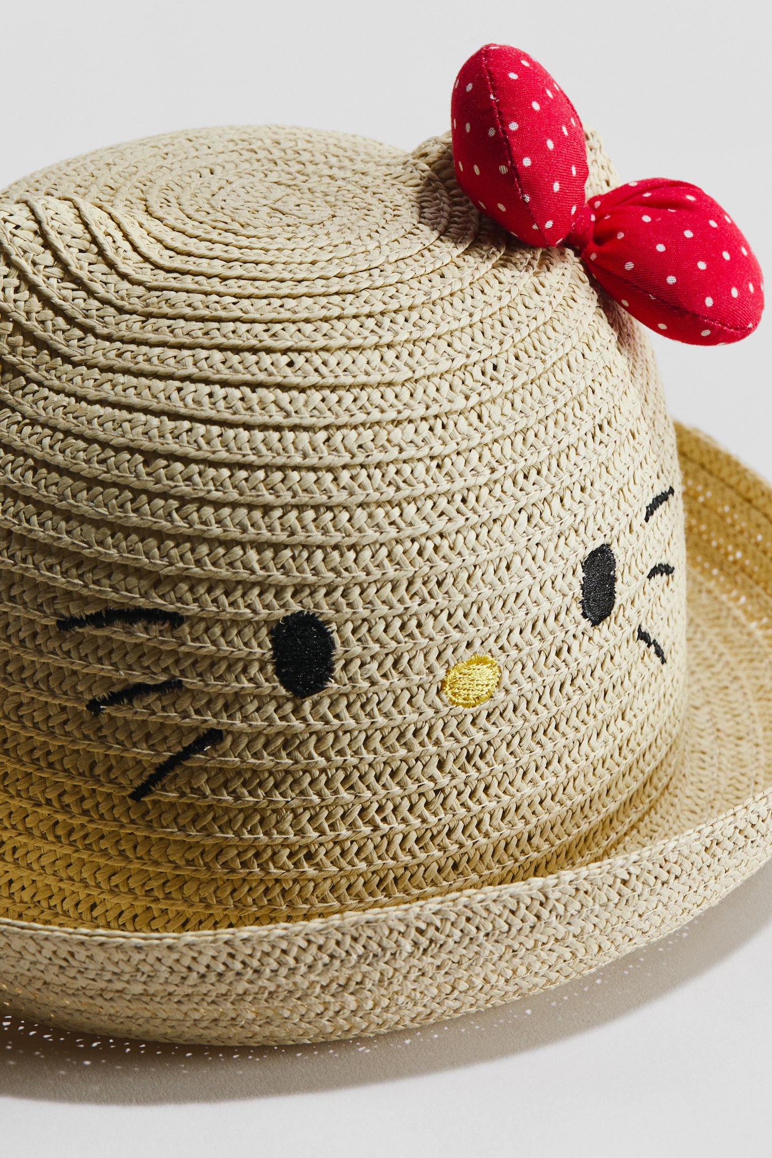 Appliquéd straw hat - Beige/Hello Kitty - 2