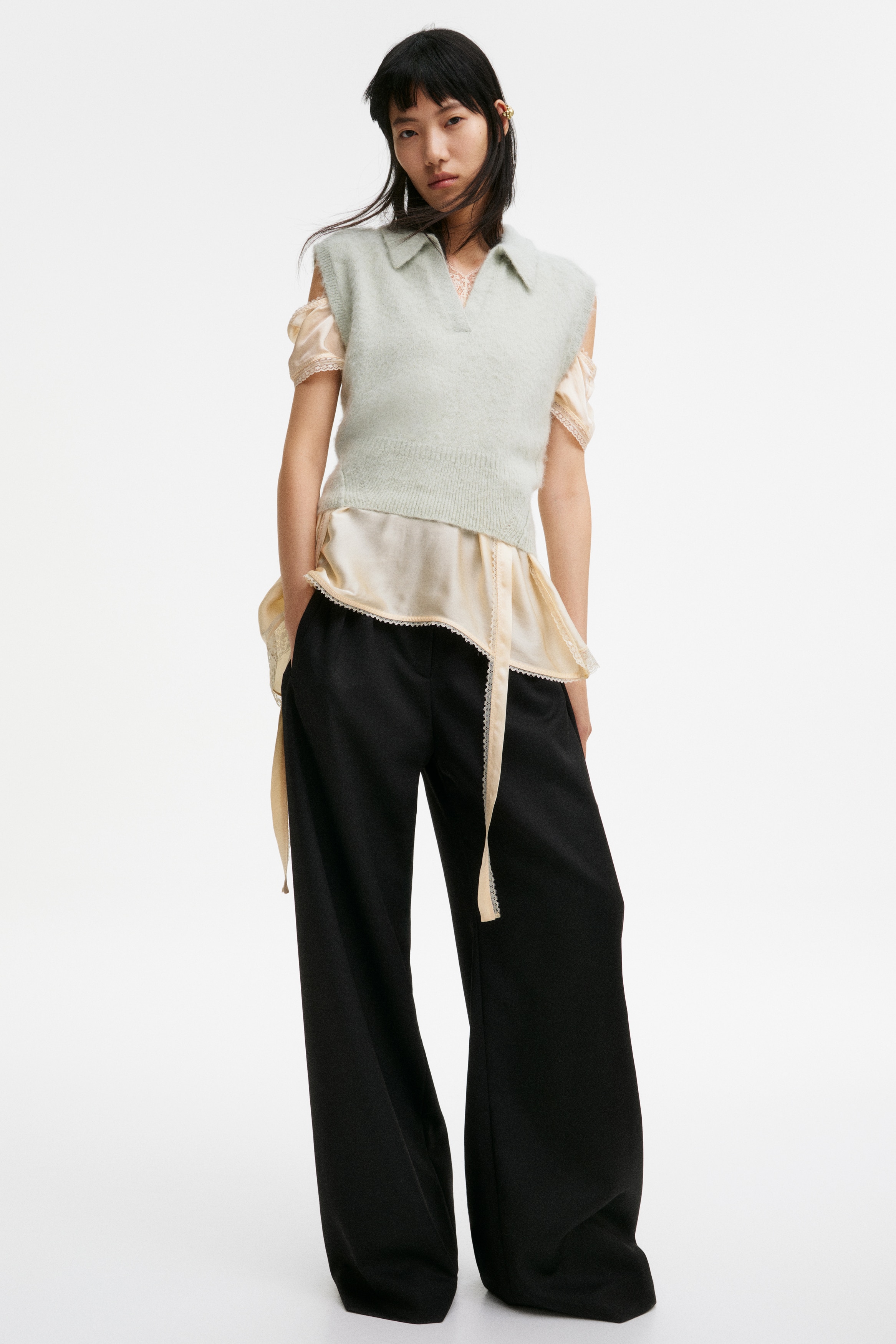 Prsluk od mešavine vune alpake - Svetla prašnjavozelena