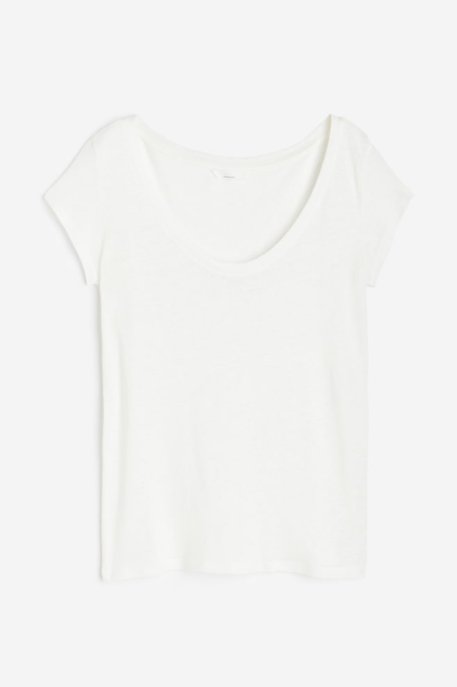 Linen-blend T-shirt - White/Dark blue/Mole - 2