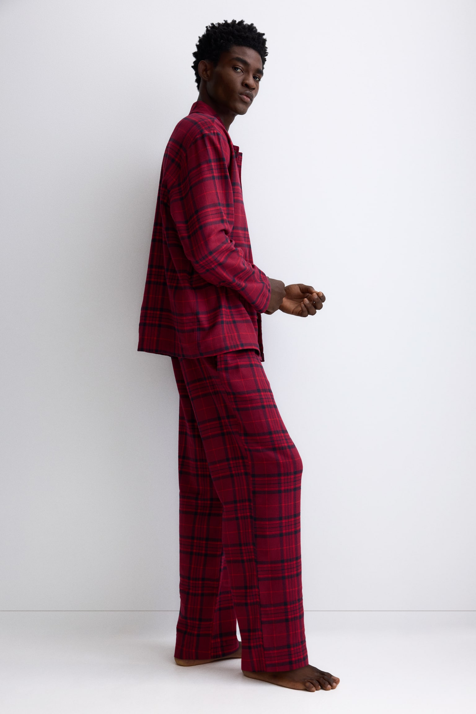 Flannel pyjama shirt and bottoms - Red/Checked/Dark blue/Checked/Dark blue/Checked - 7