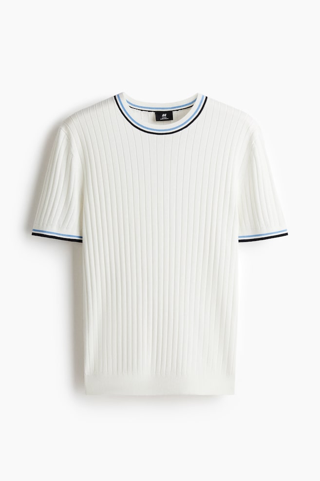 Slim-Fit Rib-Knit T-Shirt - White/Light blue - 1