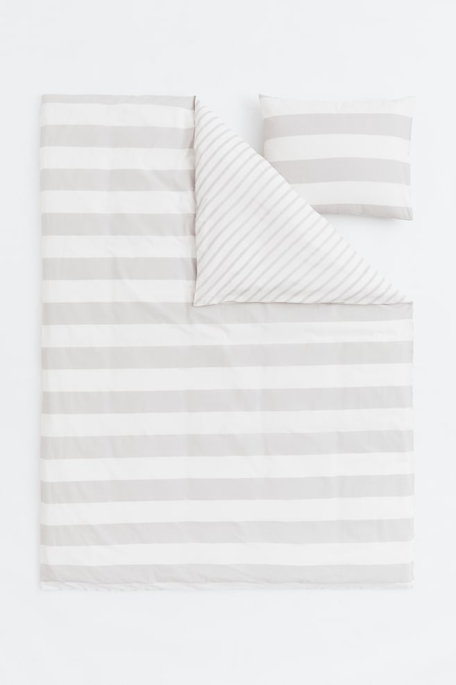 Enkelt sengesett - Lys grå/Stripet - 1
