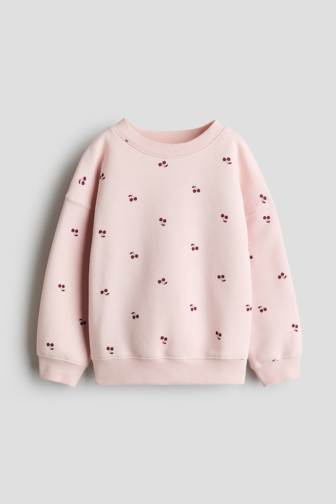 Brushed-Inside Sweatshirt - Light dusty pink/cherries/Light blue/cherries/Taupe/hearts/Light pink/Light pink/hearts/Cream/hearts/Light beige/leopard print/Dusty purple/hearts/Light pink/Turquoise/hearts/Light purple/Pink/Pink/striped/Pink/hearts/Dark gray/hearts - 1