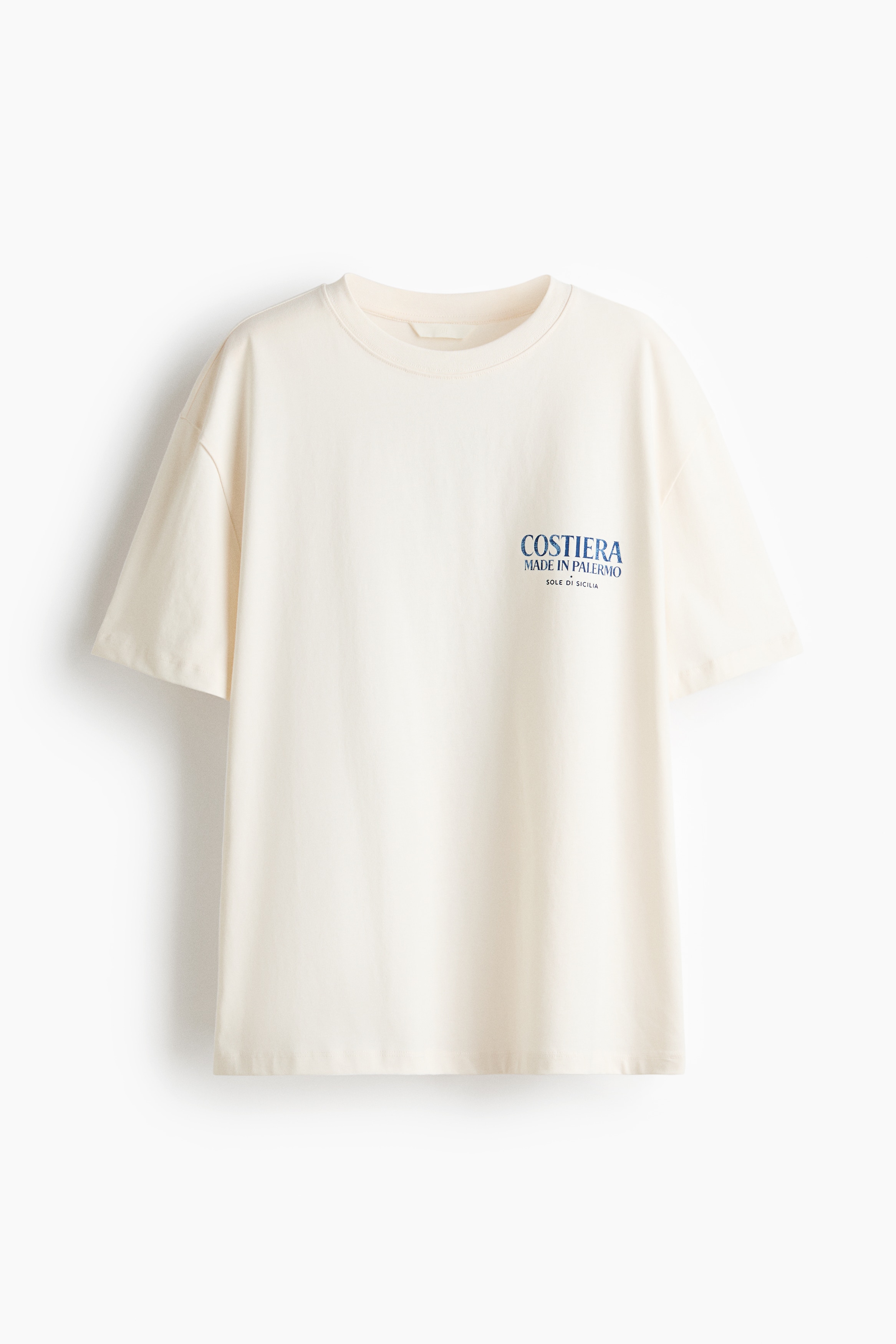 T-shirt oversize z nadrukiem - Kremowy/Costiera