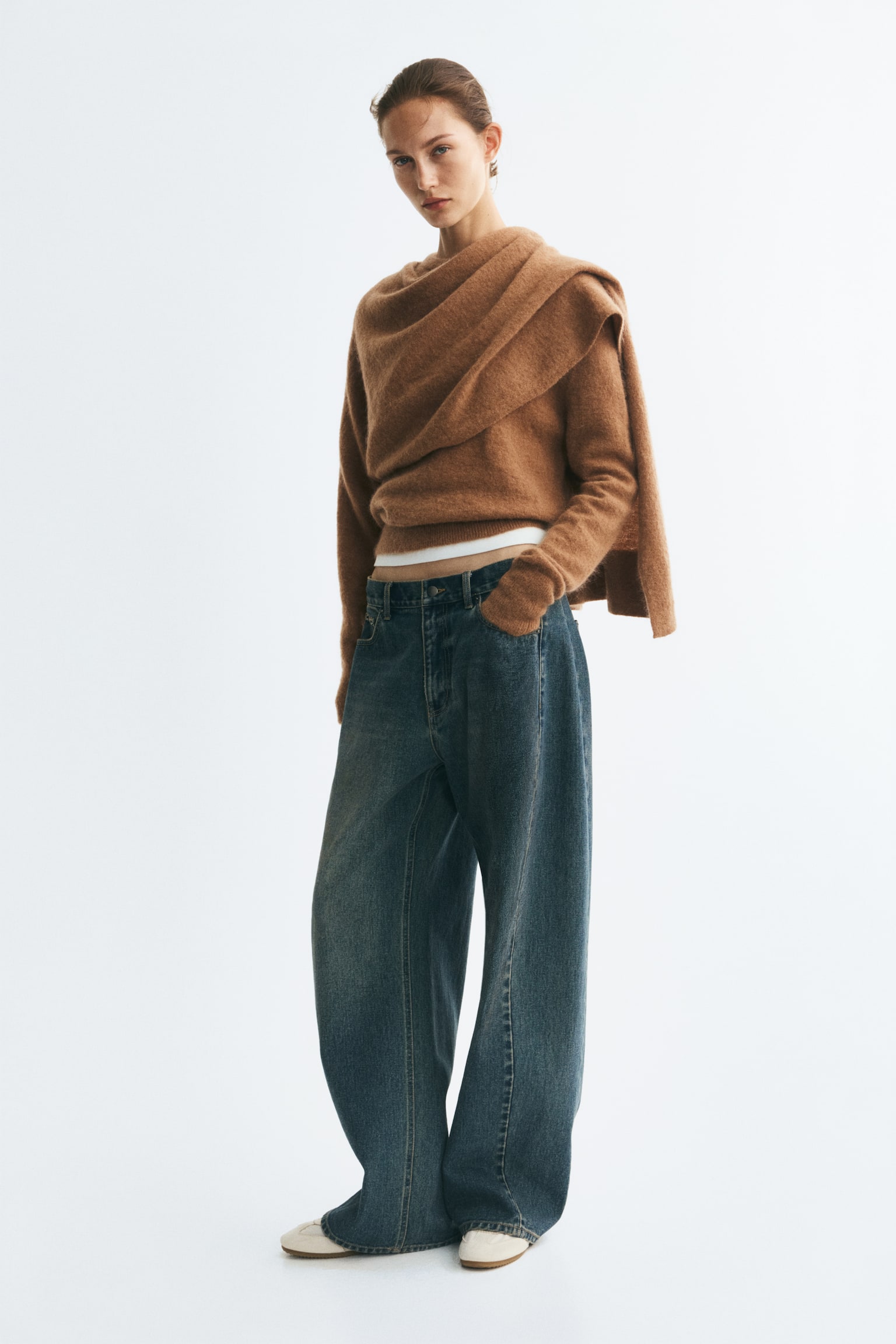 Женский свитер H&M Scarf-Collar Mohair-Blend, цвет: Бежевый — фото 5