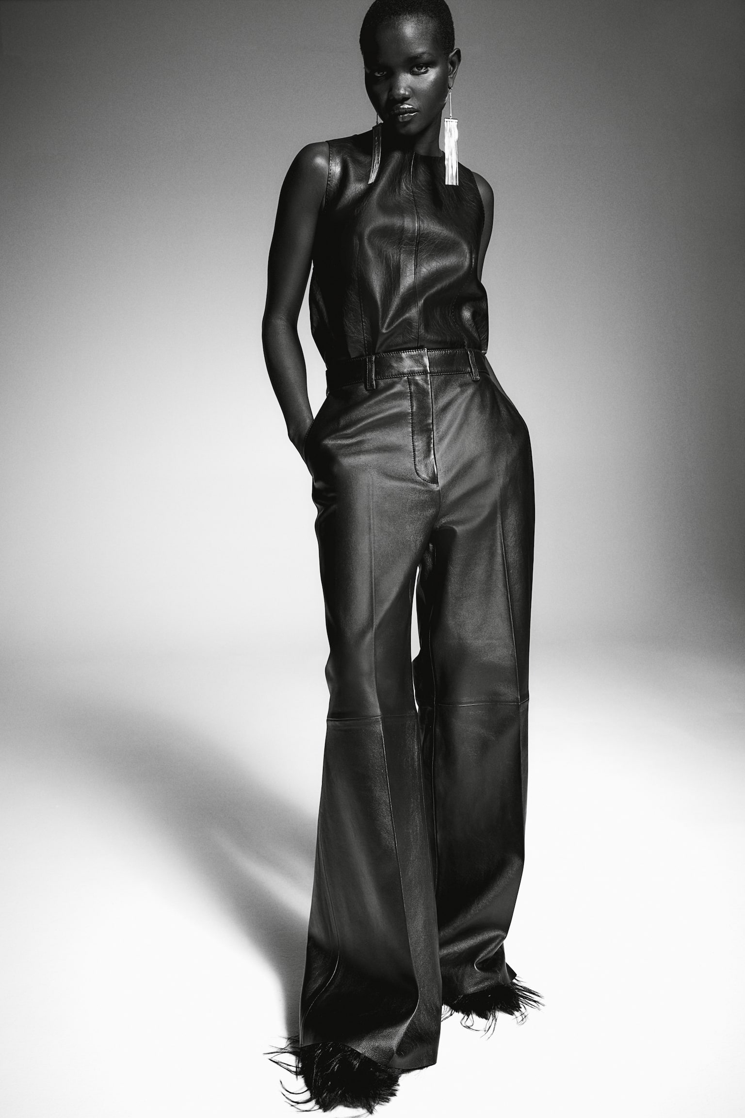 Straight leather trousers - Black/Dark khaki green - 7