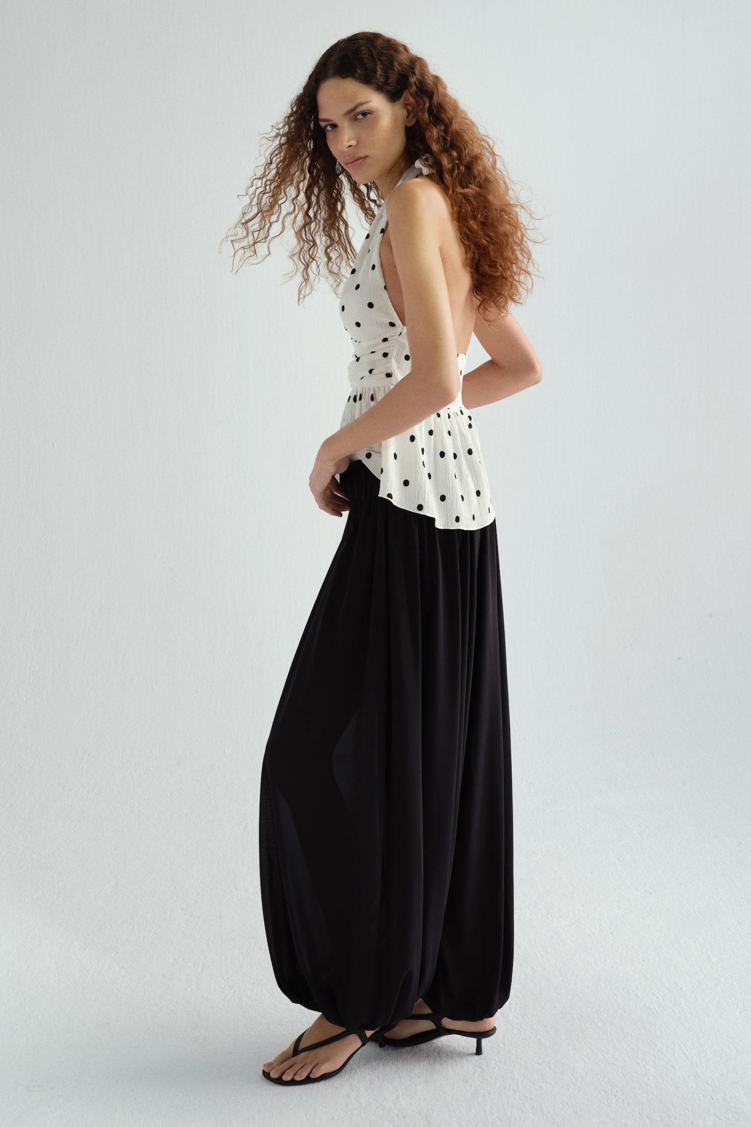 Peplum halterneck top - White/Polka dot/Pale yellow/Polka dot - 4