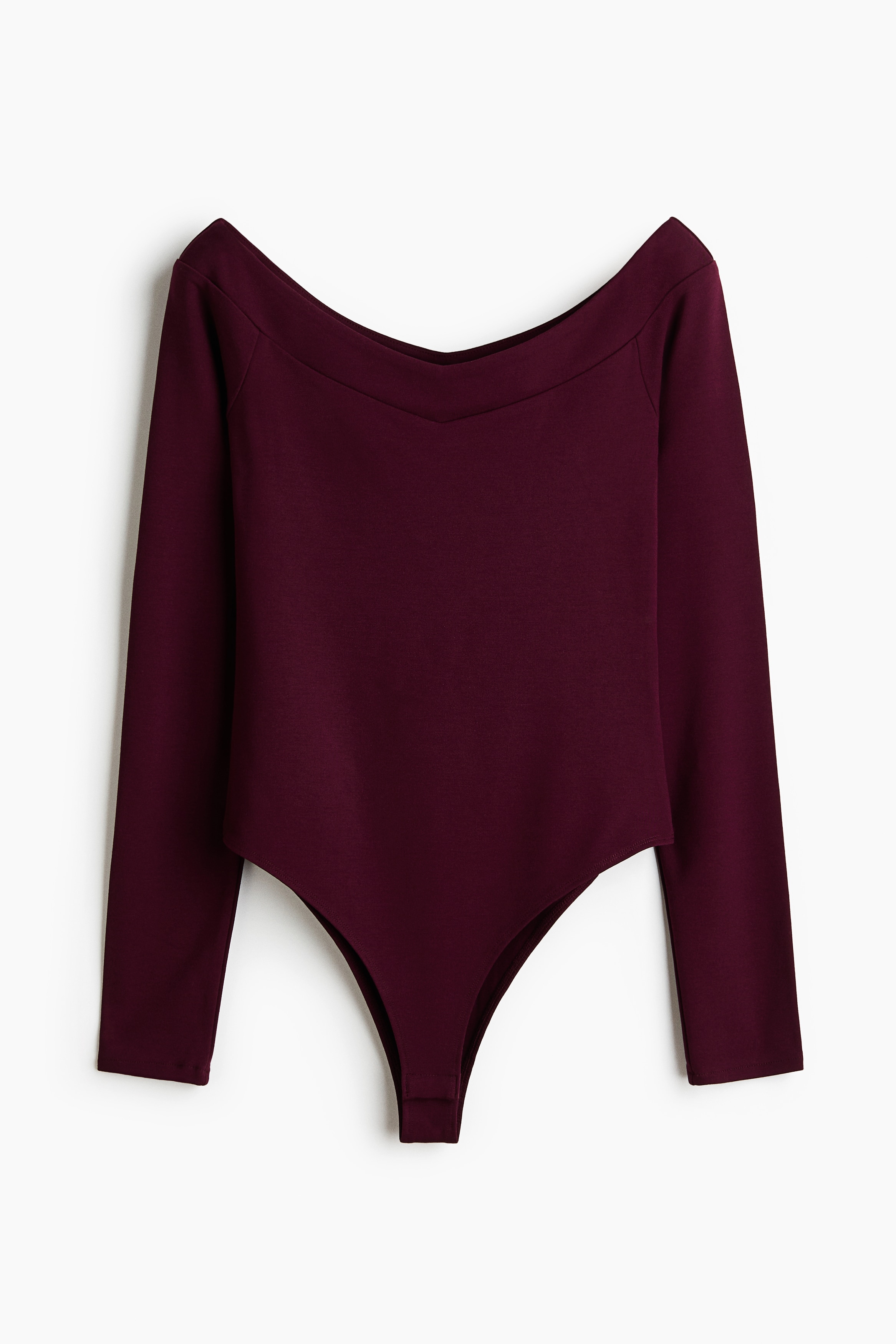Off The Shoulder Ponte Fabric Bodysuit - Burgundy/Black/Light grey