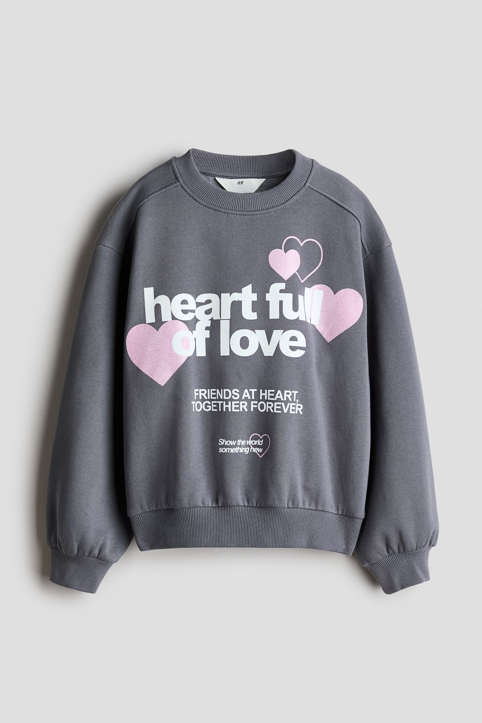 Printed sweatshirt - Dark grey/Hearts/Light beige/Teddy bears