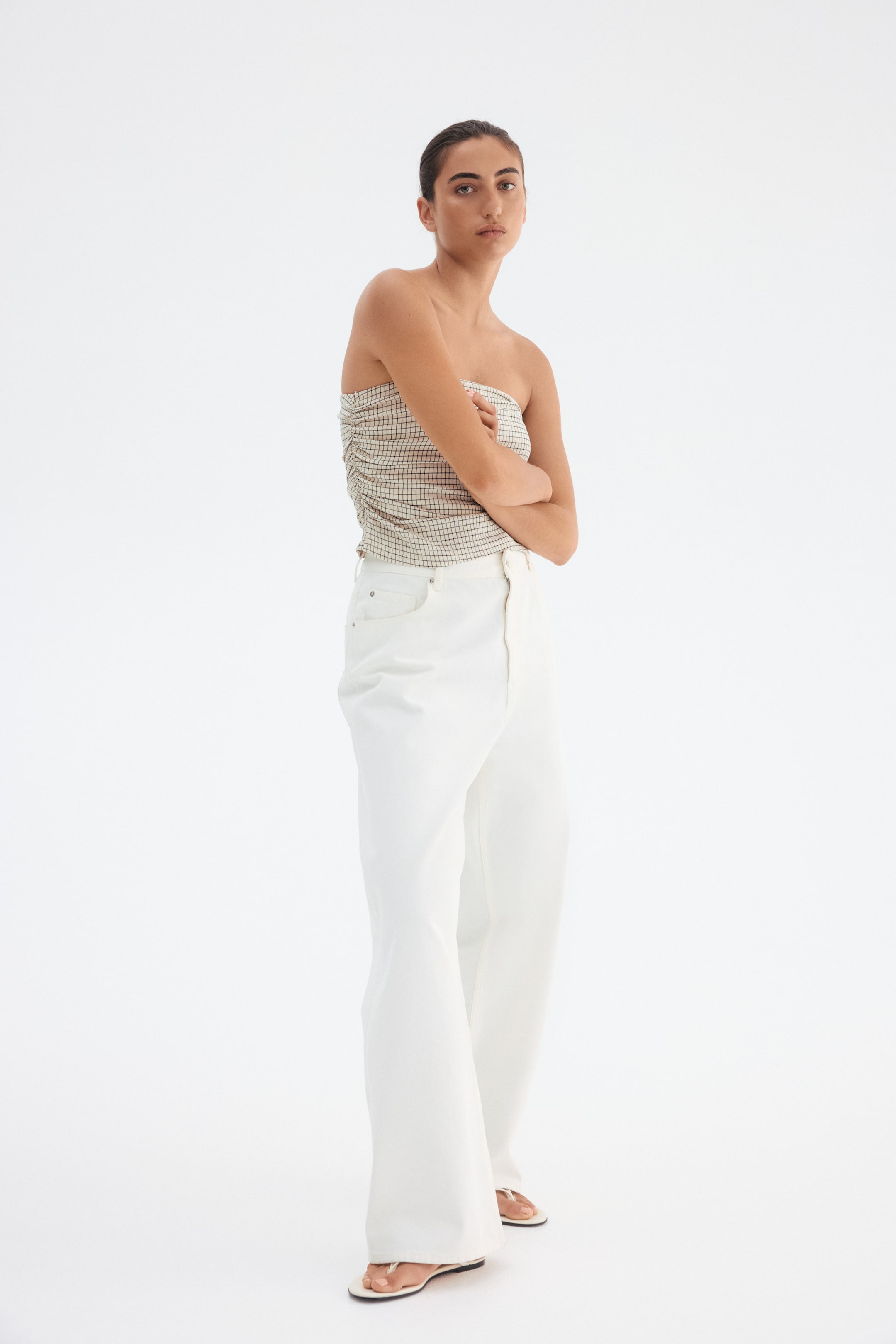 Prikaži veću sliku: Drapirani tjub top - Svetlobež/karirano - Ladies | H&M RS 2