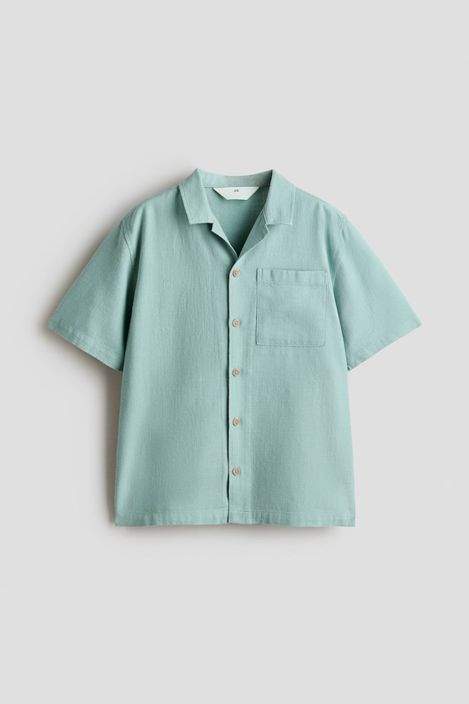 Chemise en coton avec col cubain - Turquoise/Blanc/rayures noires/Bleu clair/rayures blanches/Crème/rayé/Bleu foncé/rayé - 1