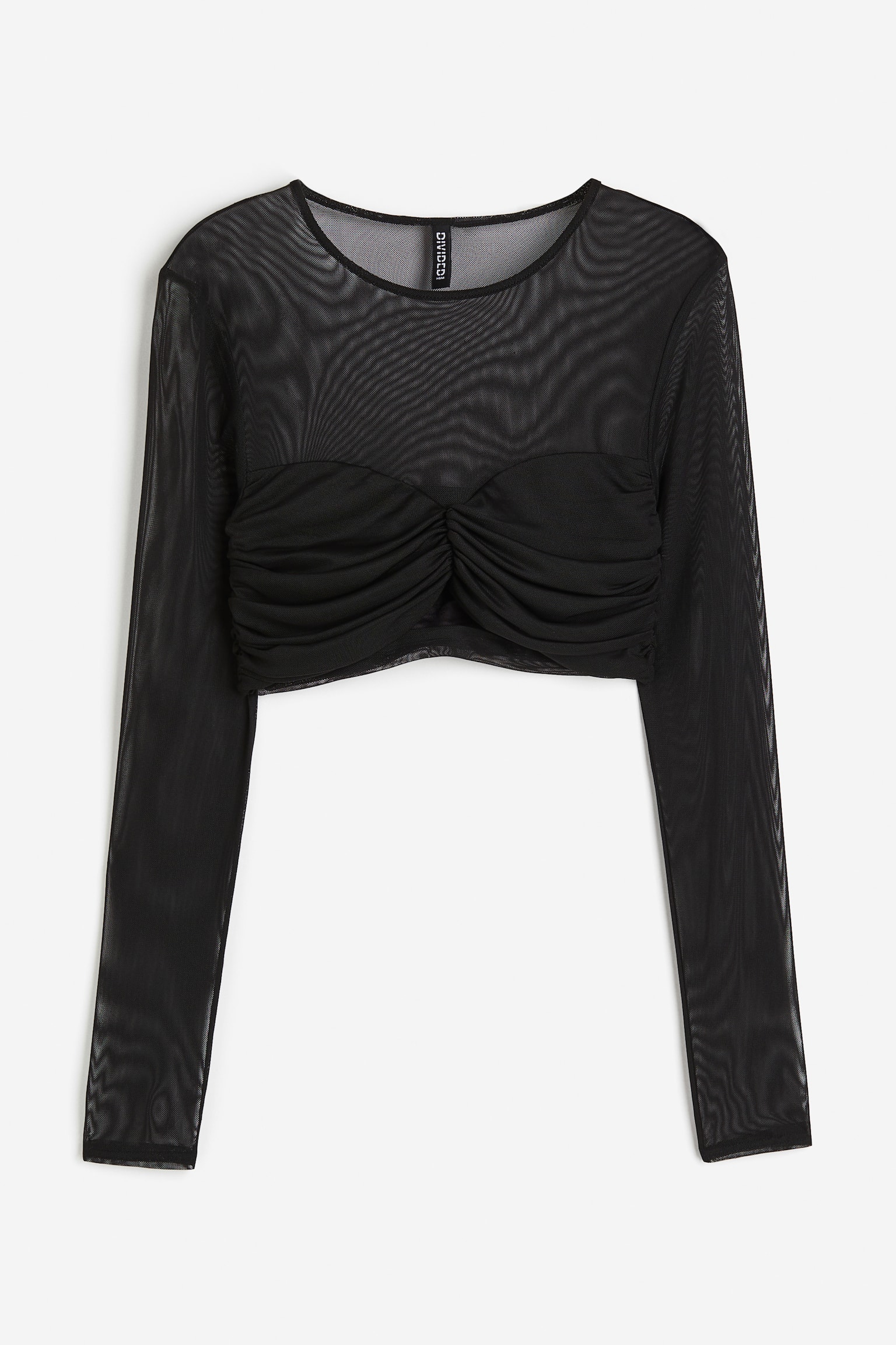 Gathered Mesh Cropped Top - Black