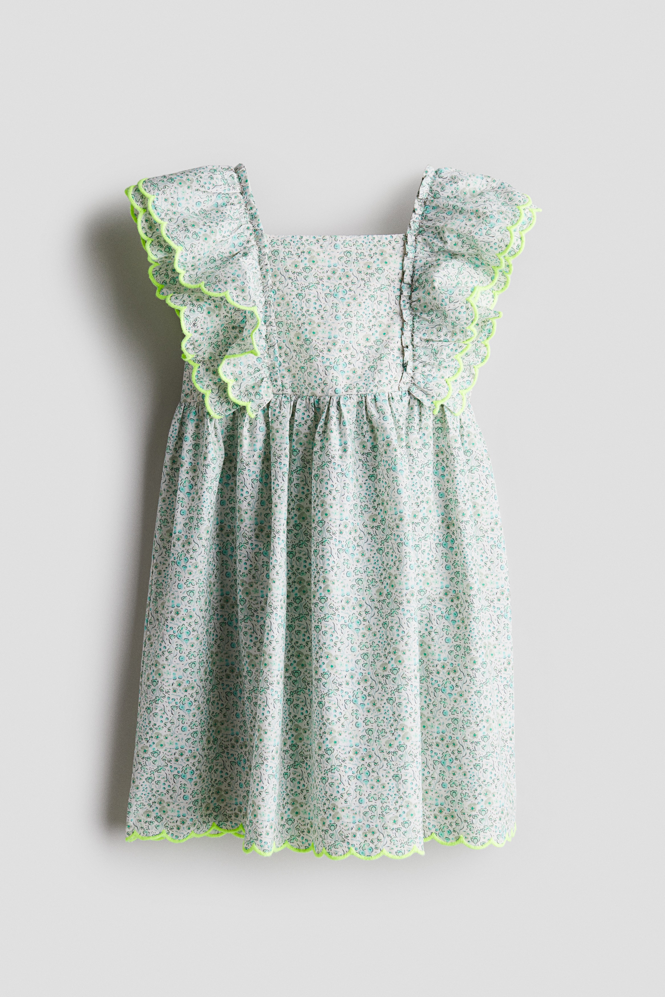 Kleid mit Wellenkanten - Grün/Geblümt/Weiss