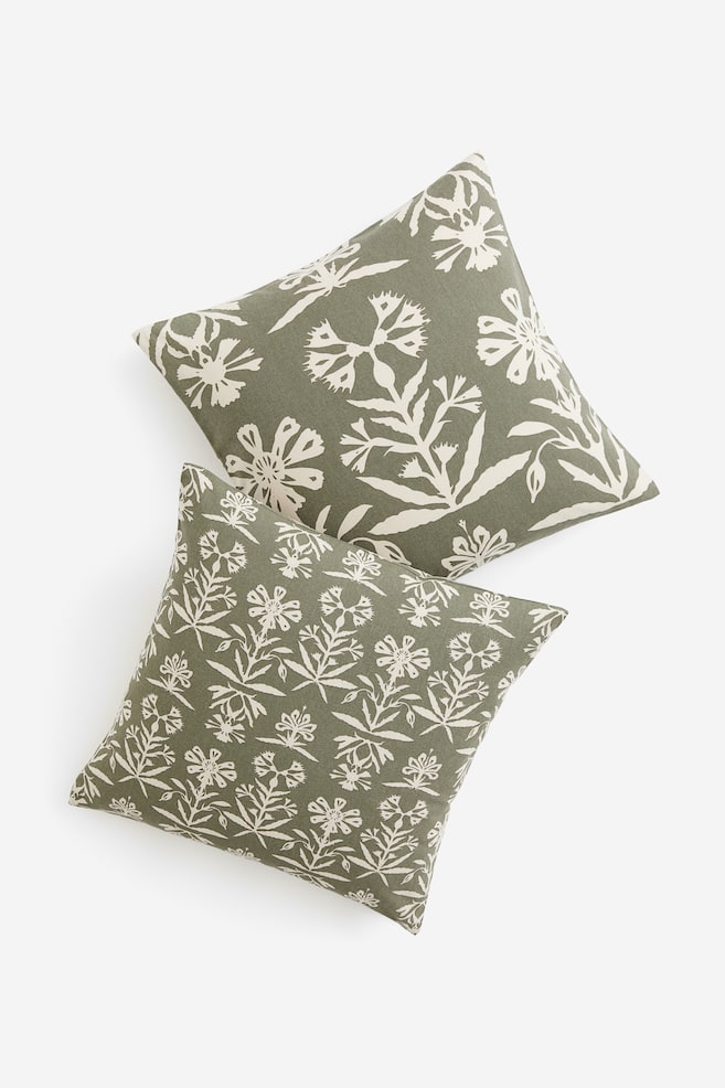 2-pack patterned cushion covers - Green/Patterned/Natural white/Floral/Brown/Floral - 1