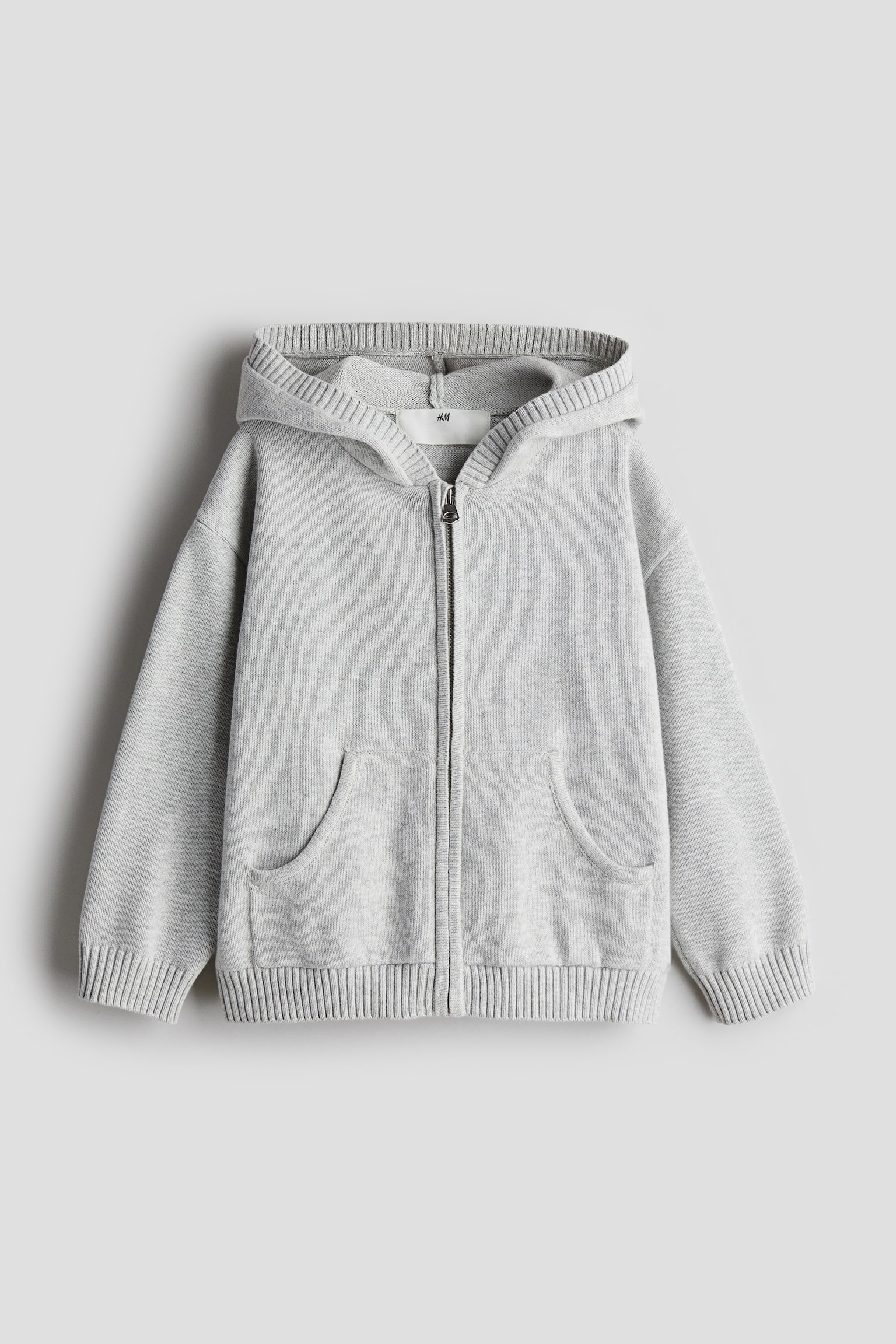 Cotton-knit hoodie - Light grey marl/Light dusty pink - 1