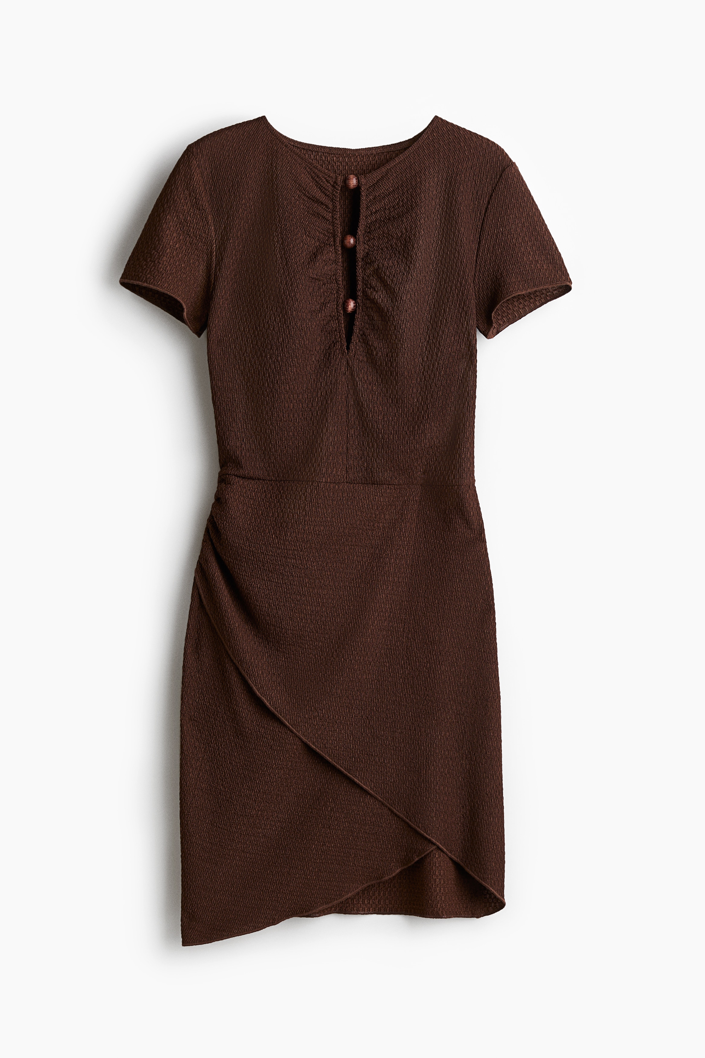 Kleid mit Raffungen und Zierperlen - Dunkelbraun