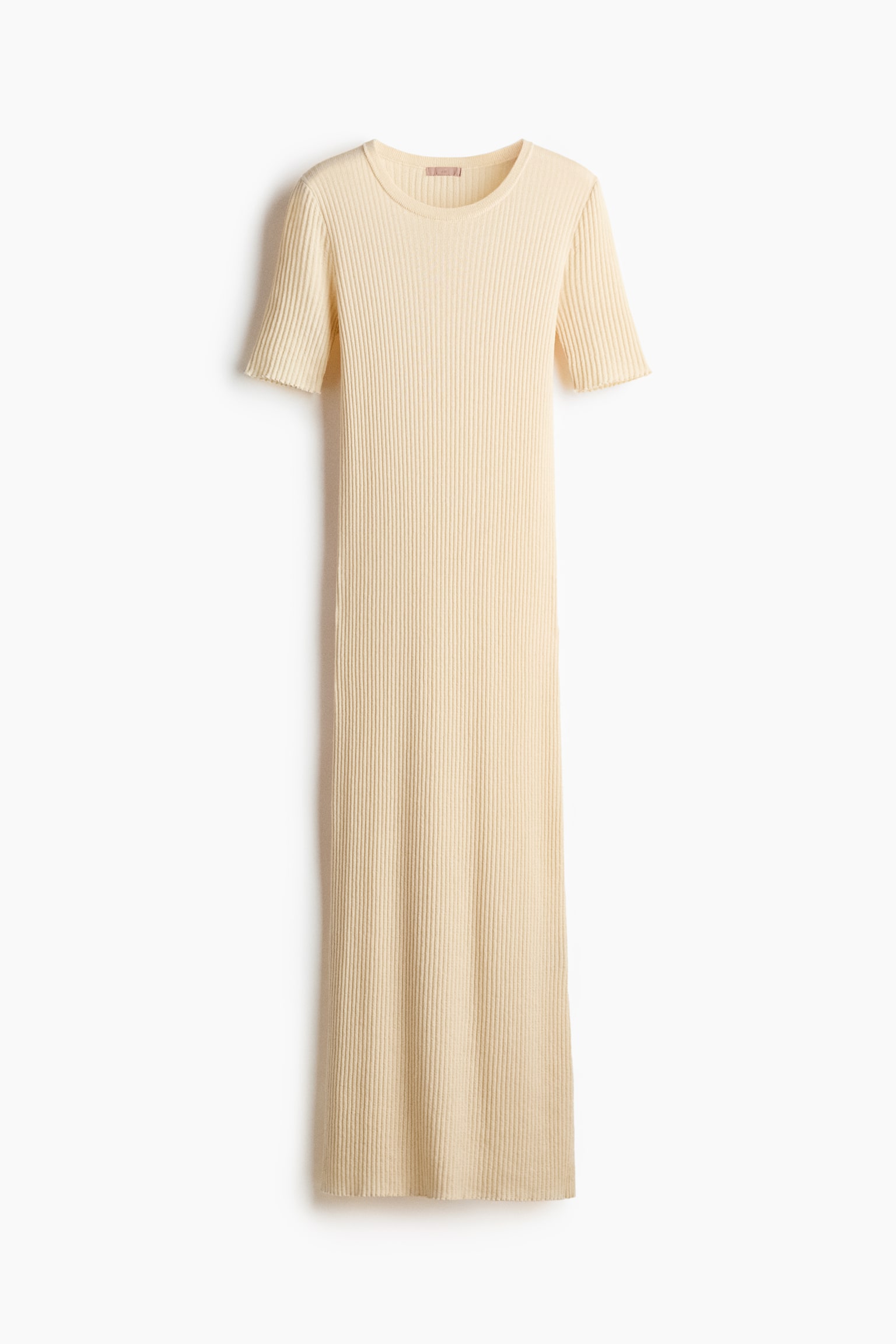 Rib-knit T-shirt dress - Pale yellow/Dark brown/Black