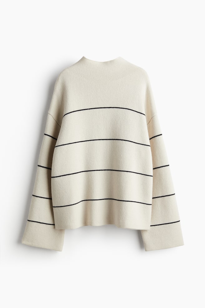 Wool-blend turtleneck jumper - Cream/Striped - 1